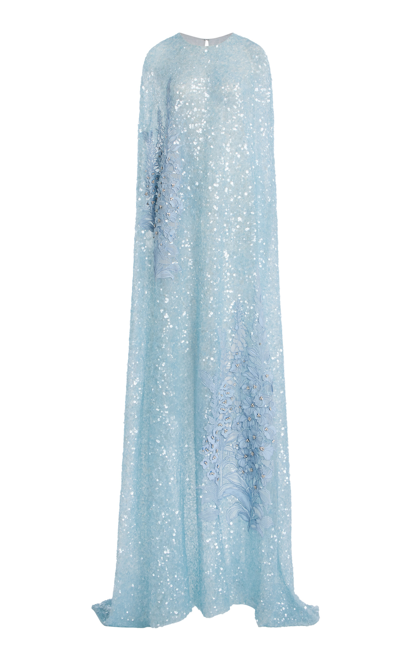 Oscar De La Renta Sequined Tulle Gown In Blue