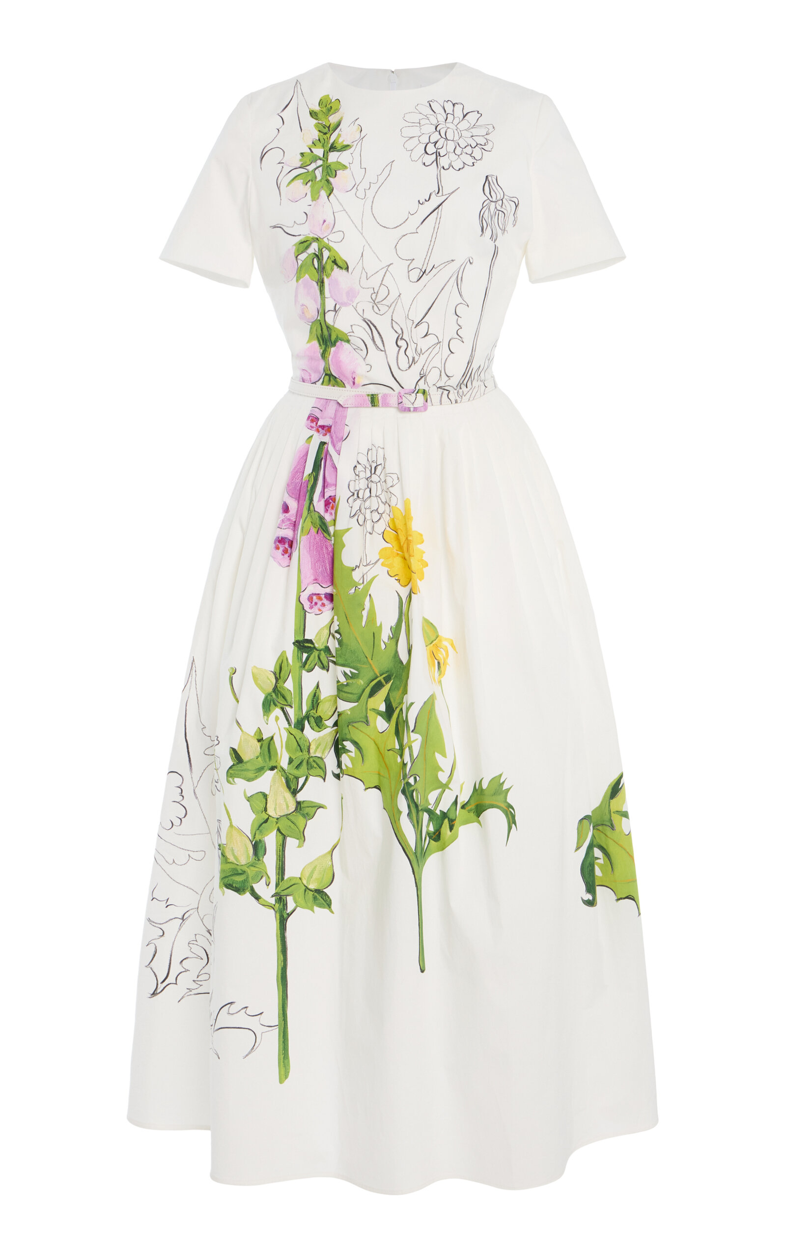 Oscar de la Renta - Dandelion-Printed Cotton-Poplin Midi Dress - White - US 2 - Moda Operandi