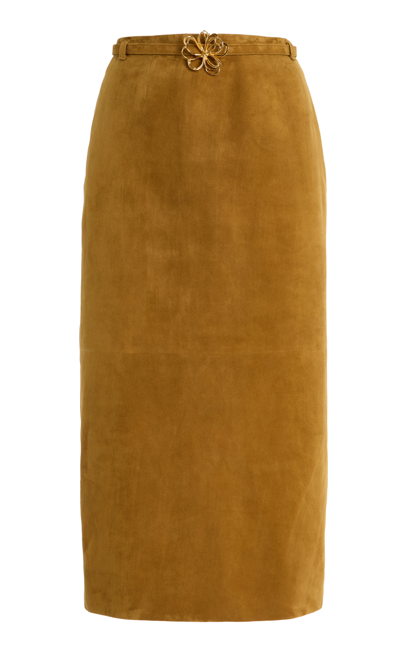 Belted Suede Midi Skirt