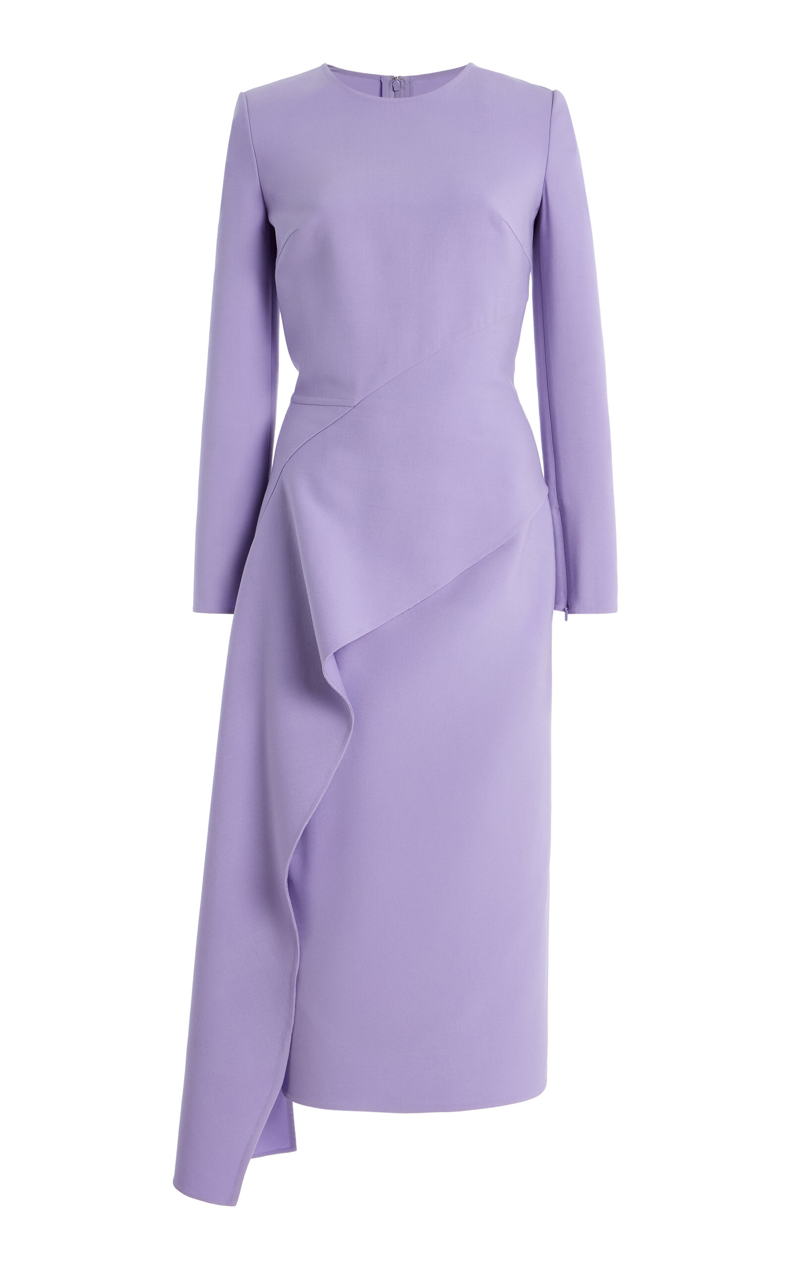 Oscar De La Renta Draped Stretch-wool Midi Dress In Purple