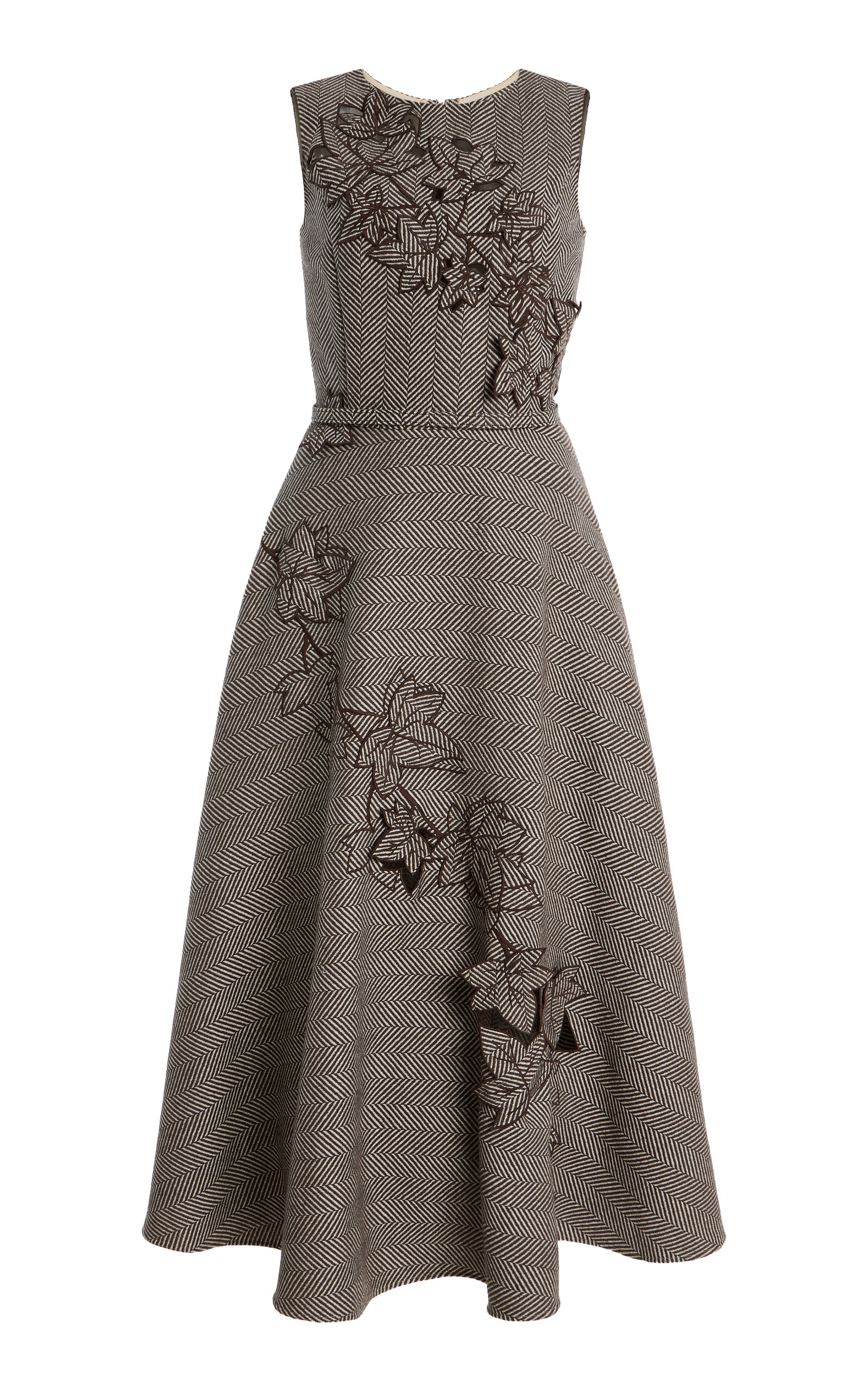 Oscar de la Renta Embroidered Wool-Cashmere Midi Dress