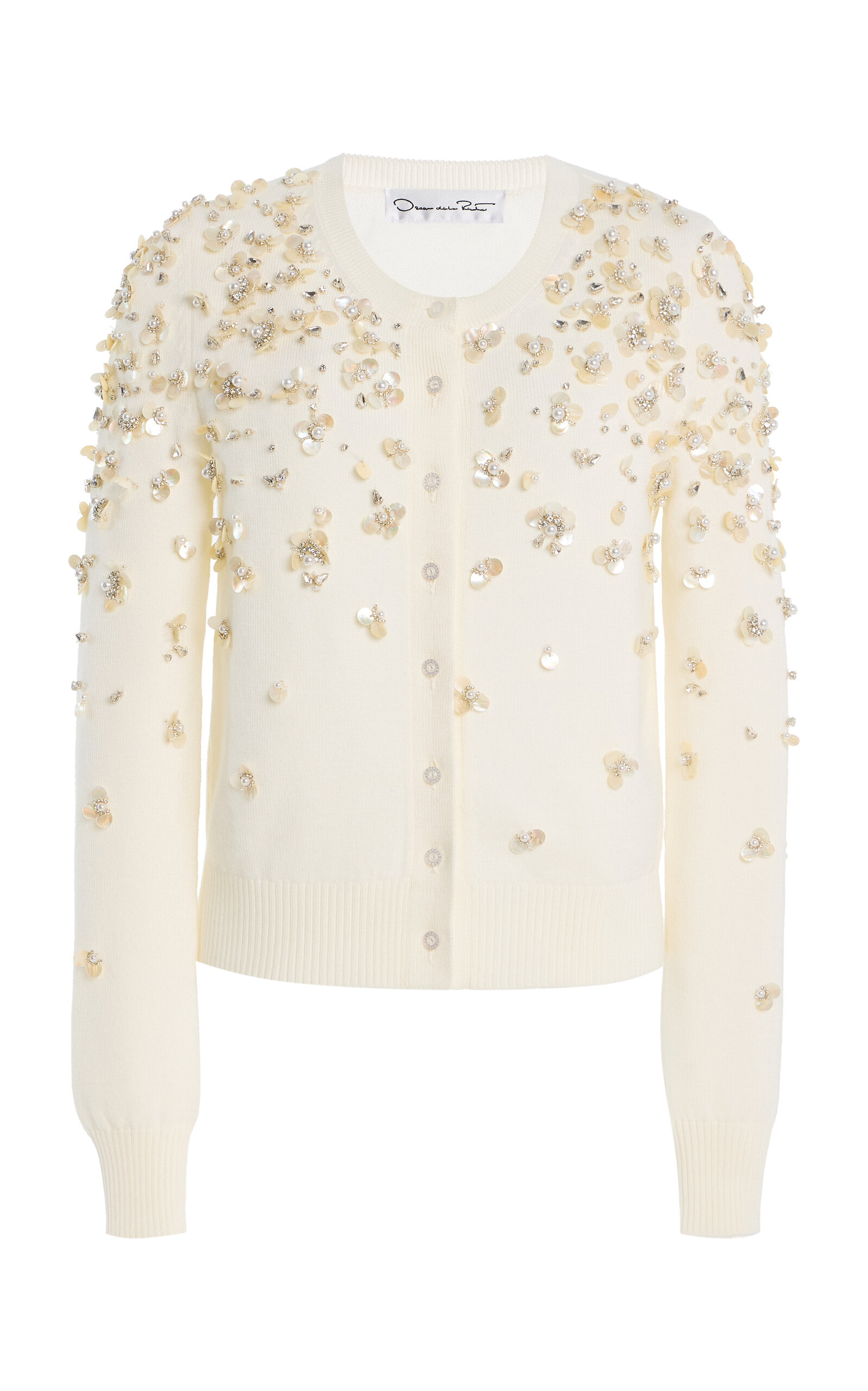 Oscar de la Renta Mother-of-Pearl Embellished Wool Cardigan