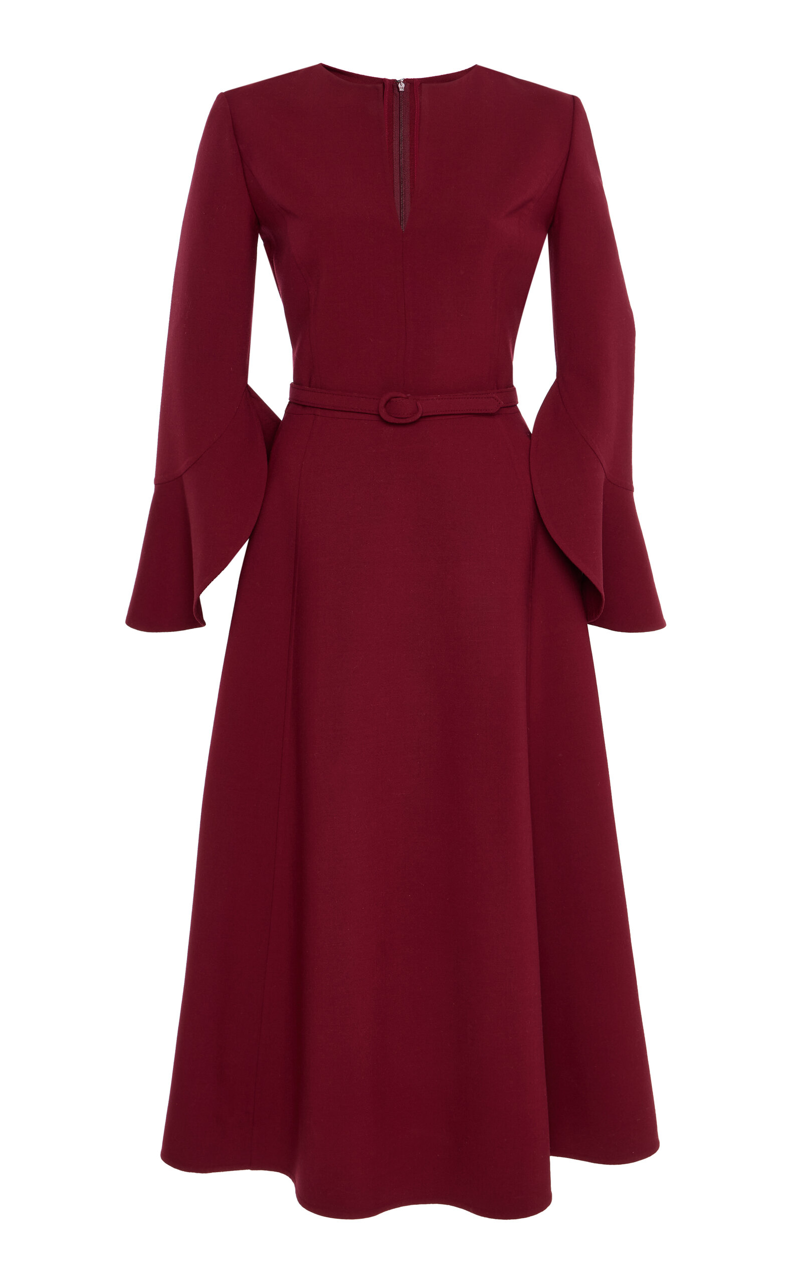 Oscar De La Renta Split-neck Wool-blend Midi Dress In Red