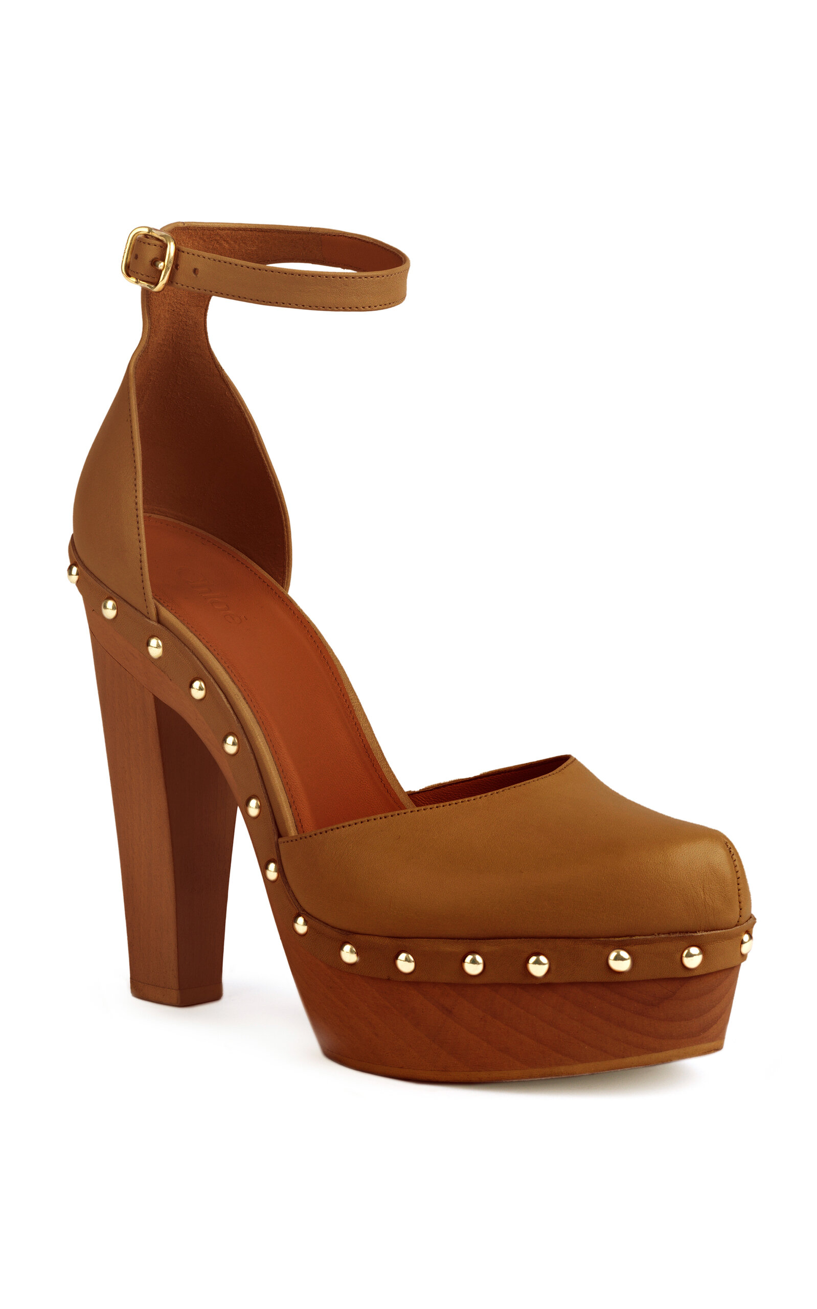 Chloé Lola Studded Leather Platform Sandals In Brown