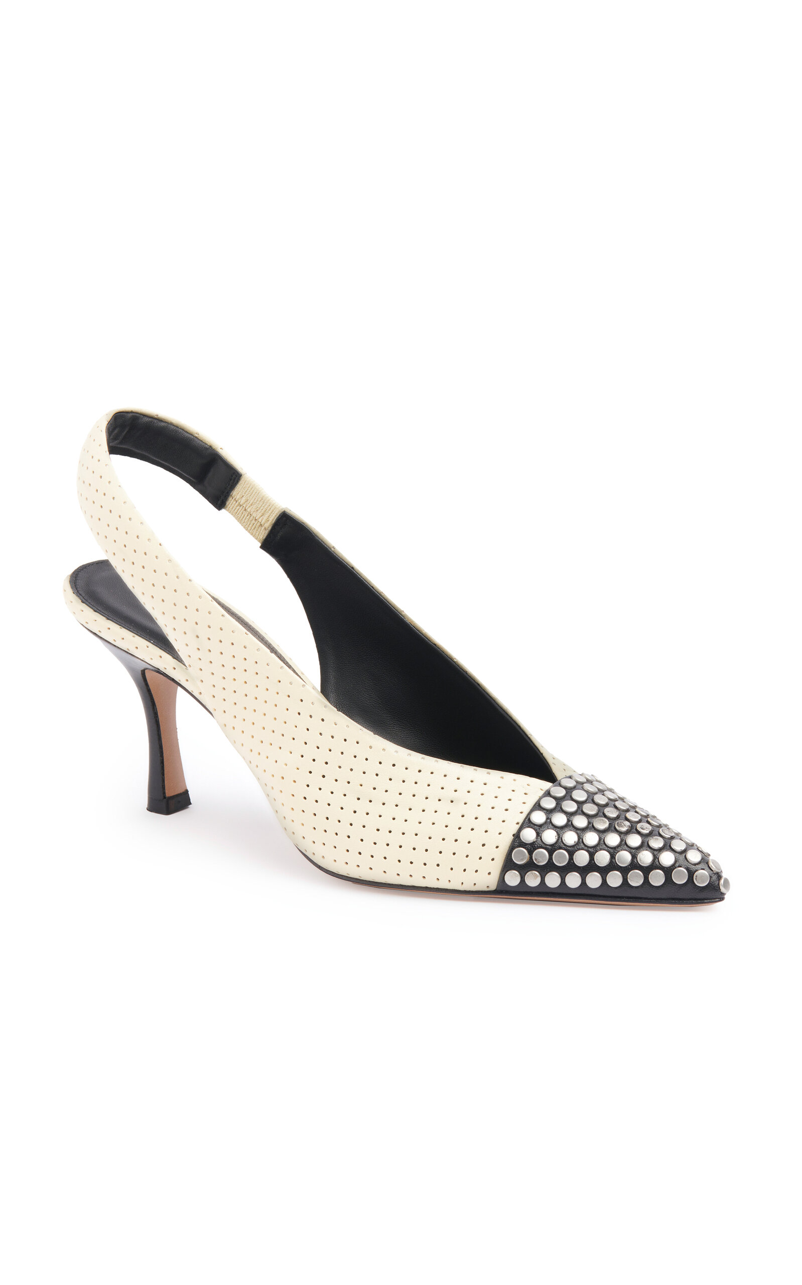 Chloé Alba Two-tone Studded Leather Slingback Pumps In White