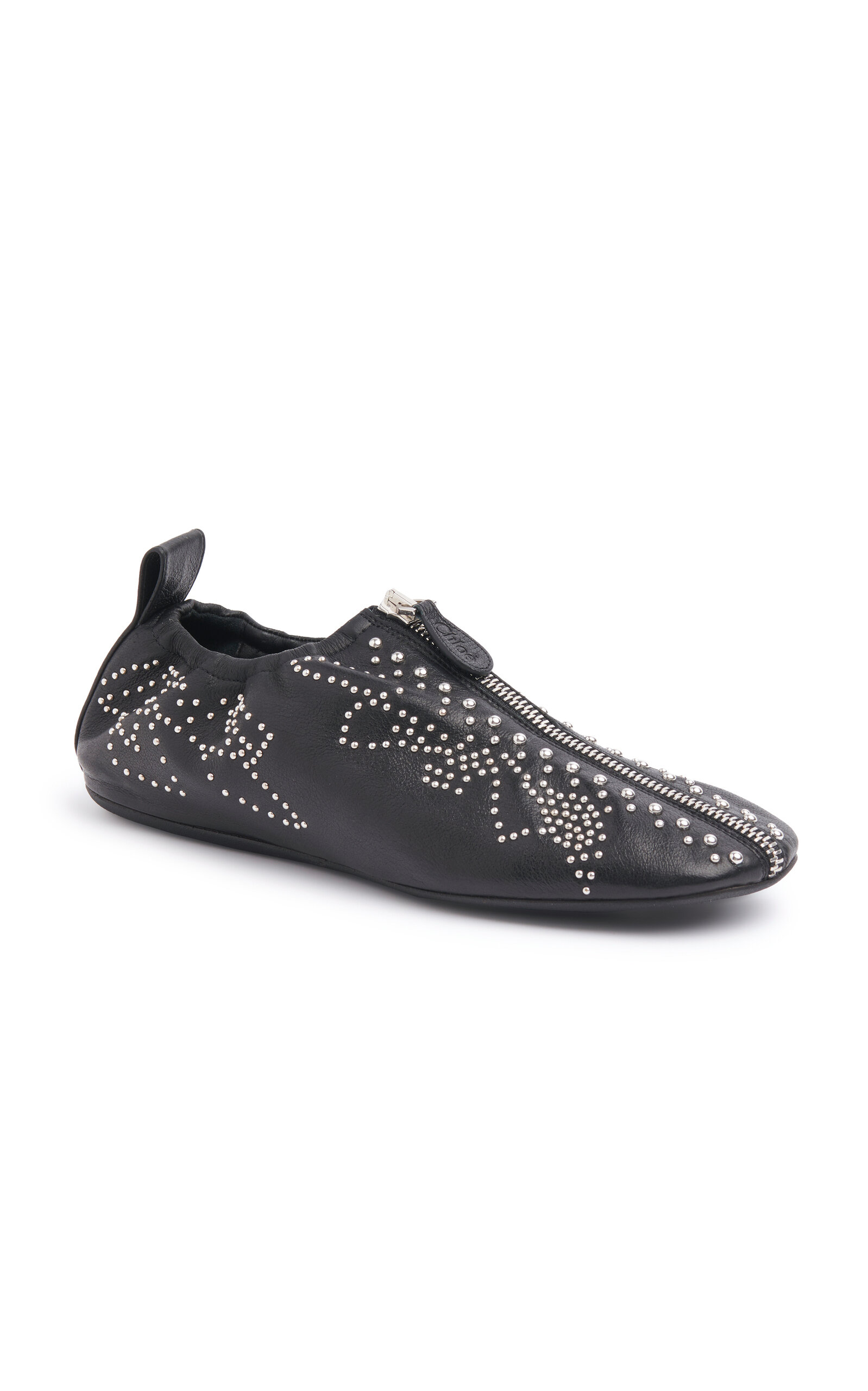 Chloé Susan Studded Leather Flats In Black