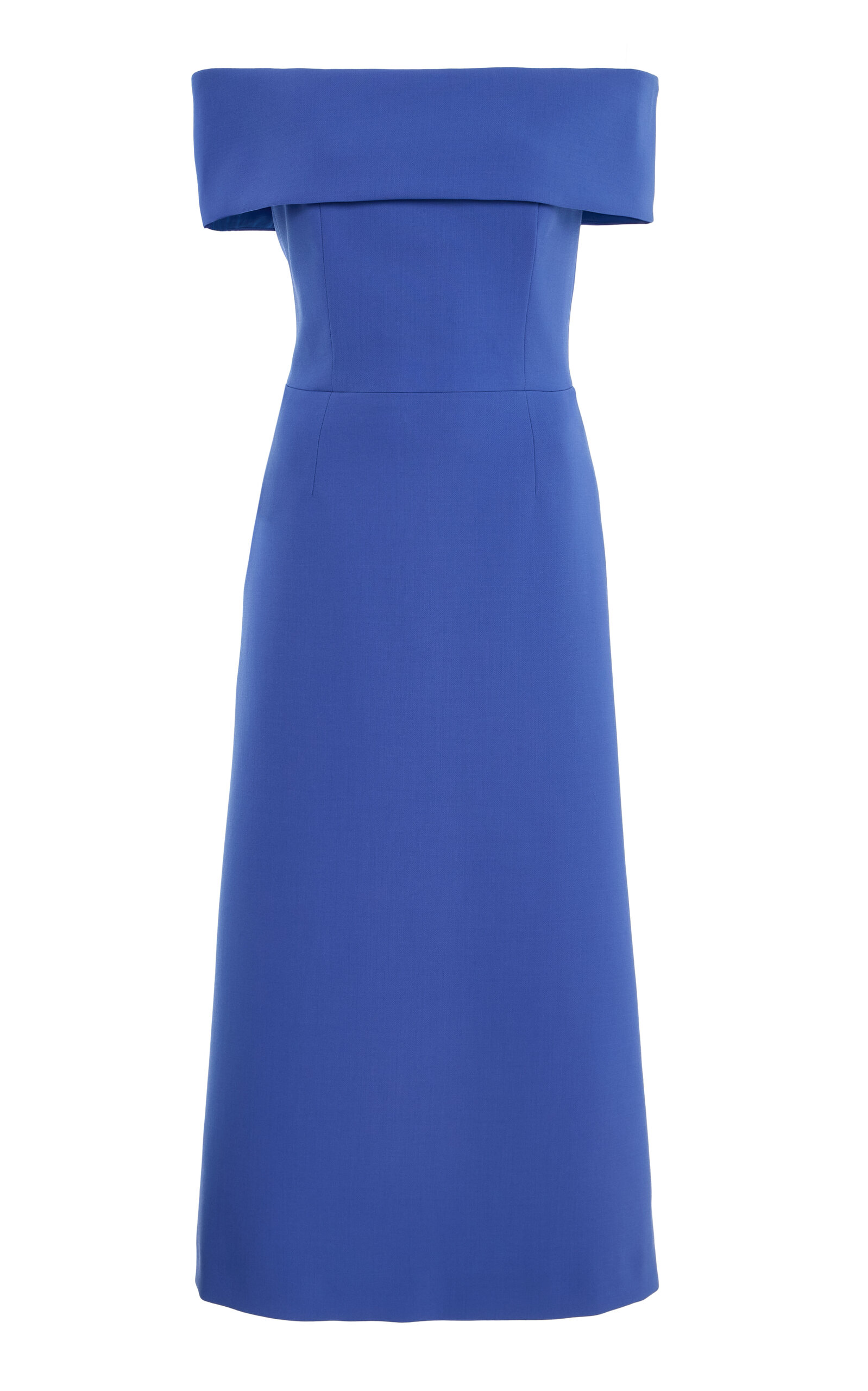 Carolina Herrera Off-the-shoulder Bi-stretch Wool Tailored Dress In Blue