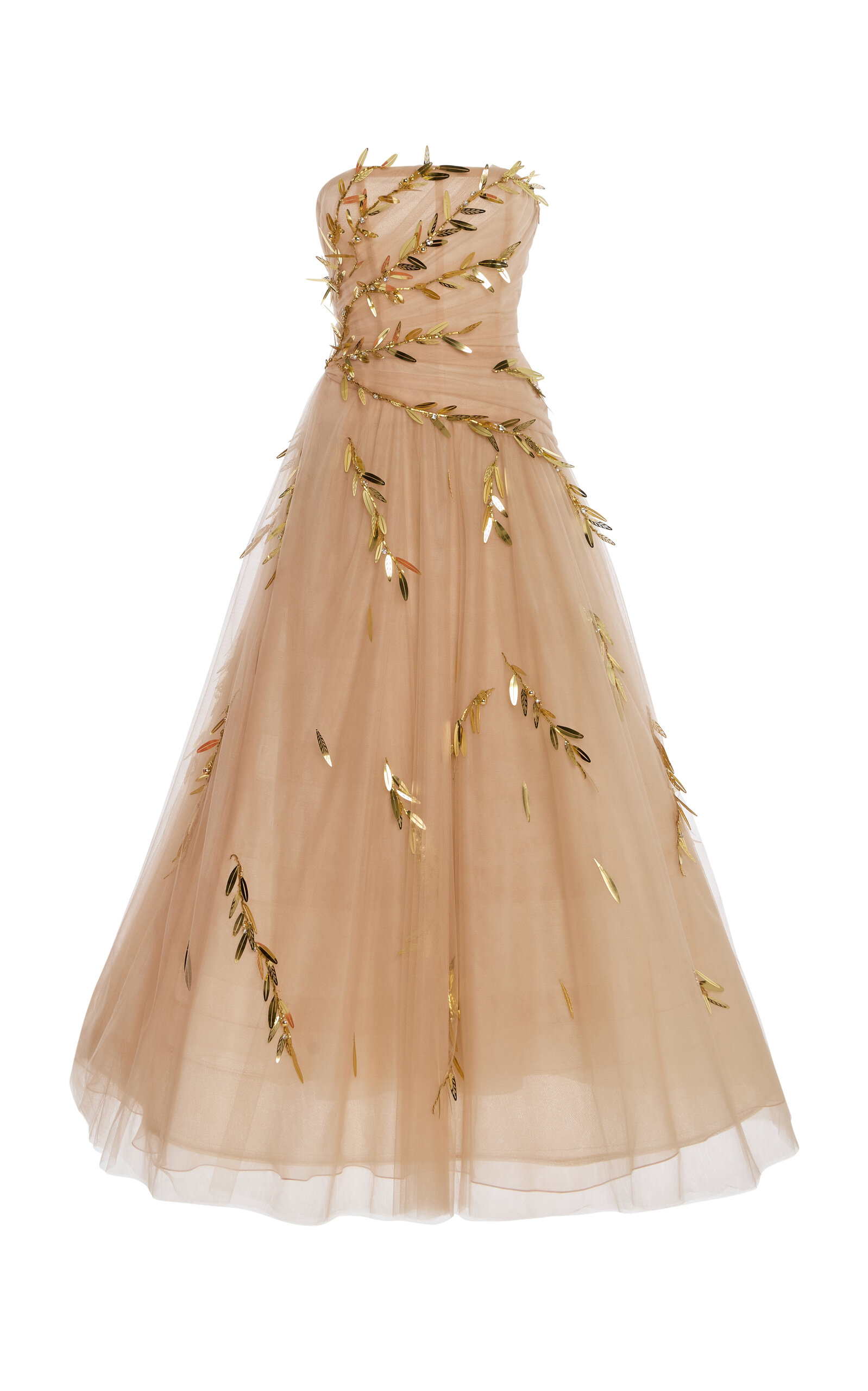 Carolina Herrera Embroidered Tulle Dress In Gold