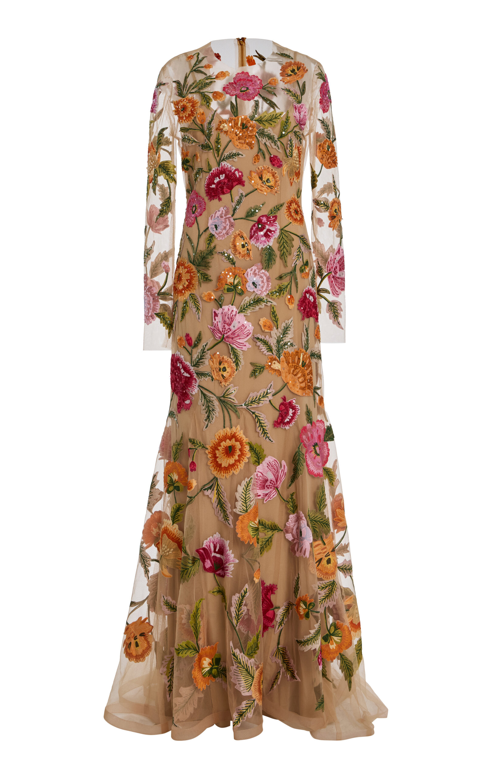 Carolina Herrera Embroidered Floral Tulle Gown In White