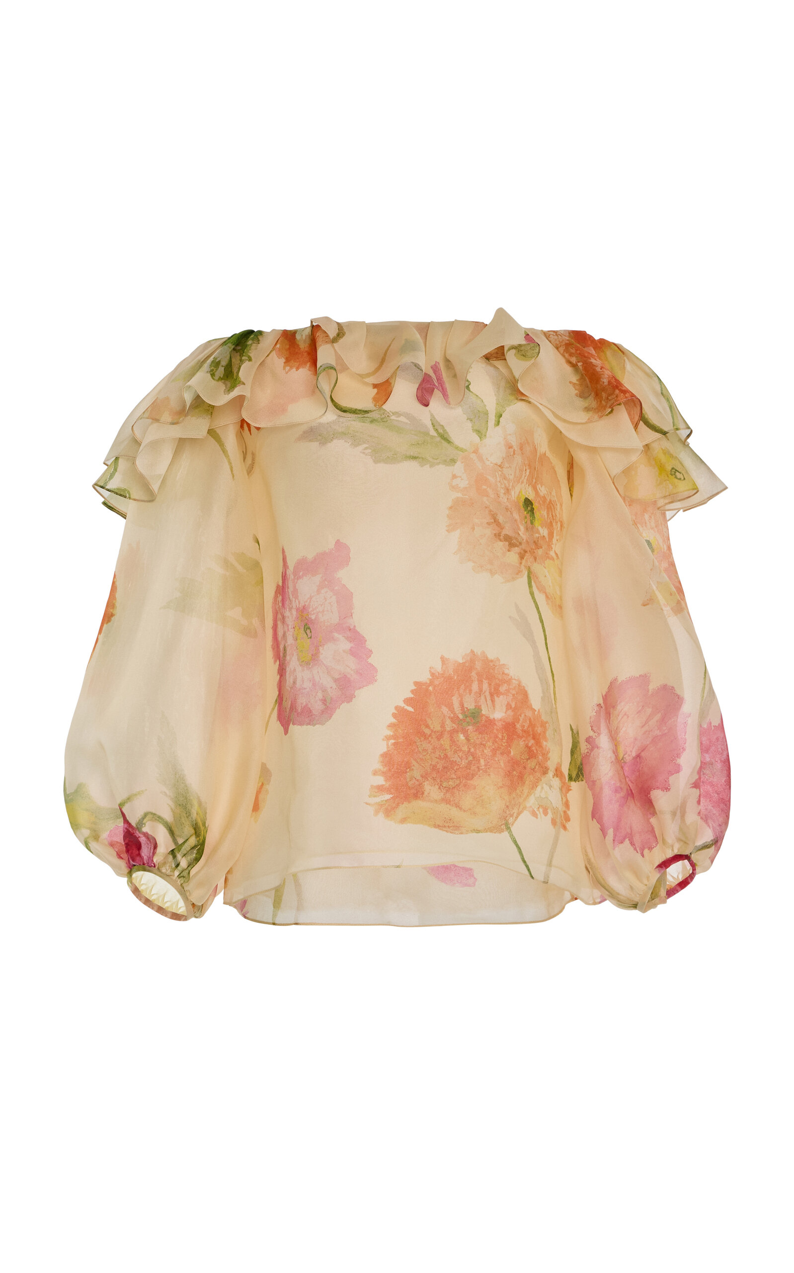 Carolina Herrera - Printed Off-The-Shoulder Crepe Organza Top - Neutral - US 10 - Moda Operandi
