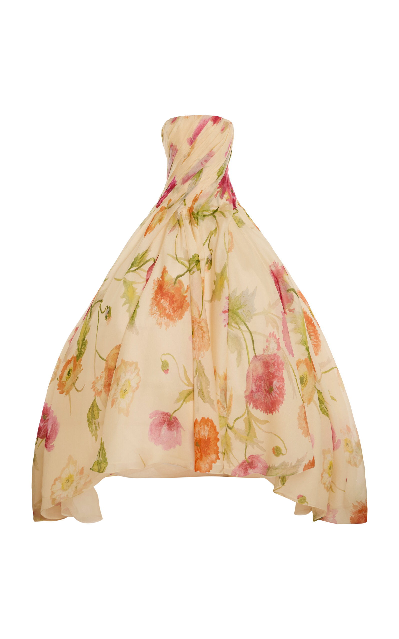 Carolina Herrera Pleated Crepe Organza High-Low Gown - Women's Clothing