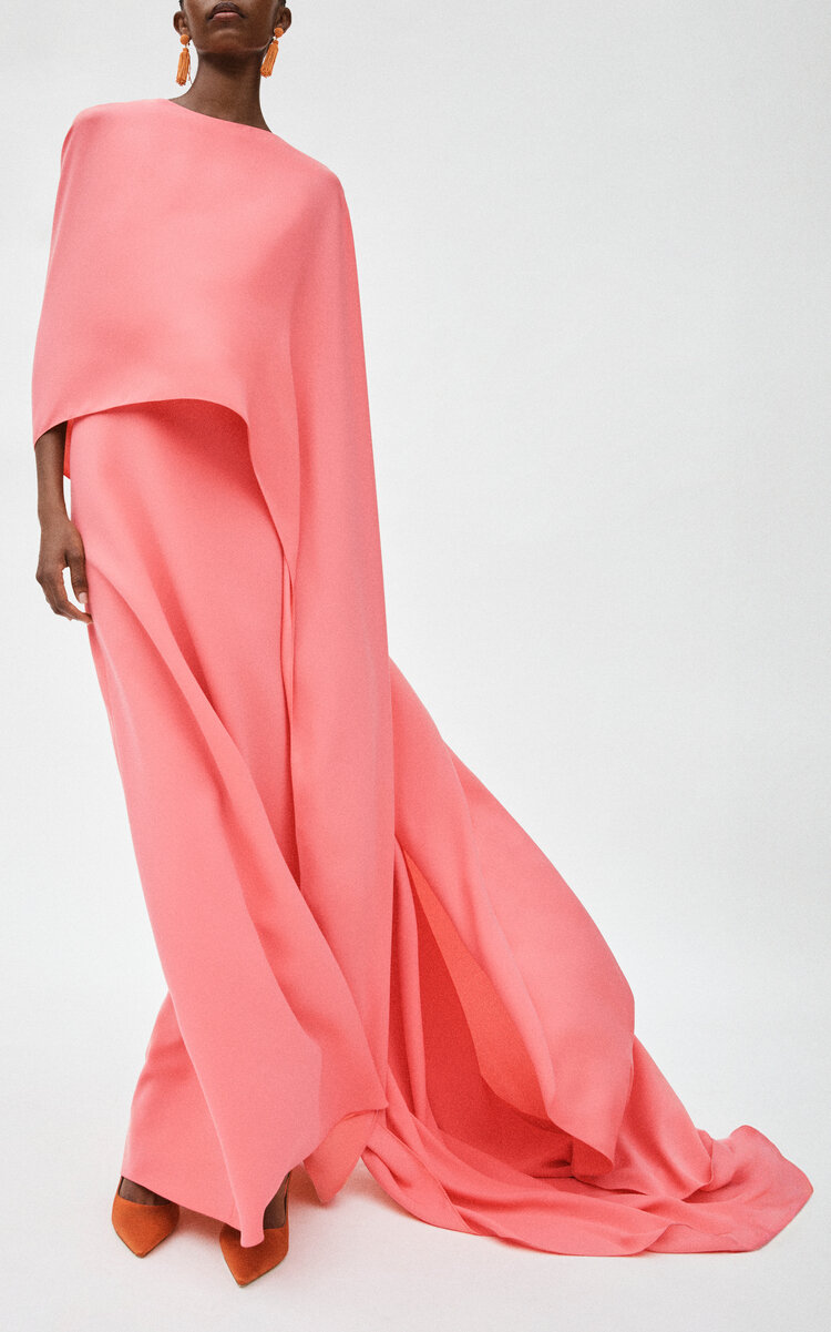 Carolina Herrera Cape-front Satin-back Crepe Caftan In Pink