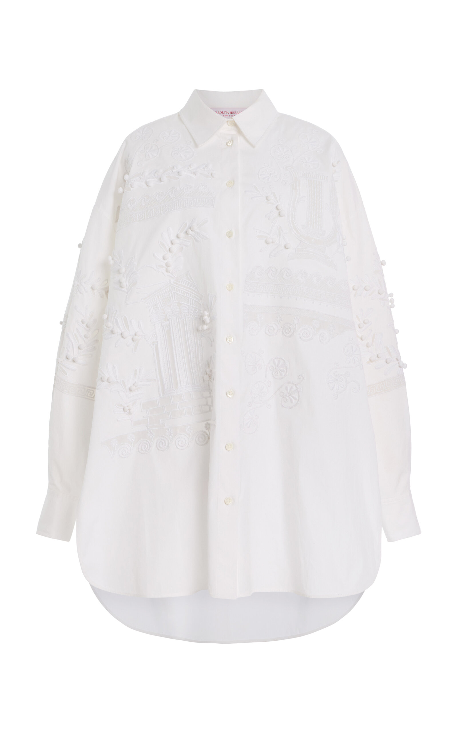 Carolina Herrera Embroidered Stretch-cotton Button-down Top In White