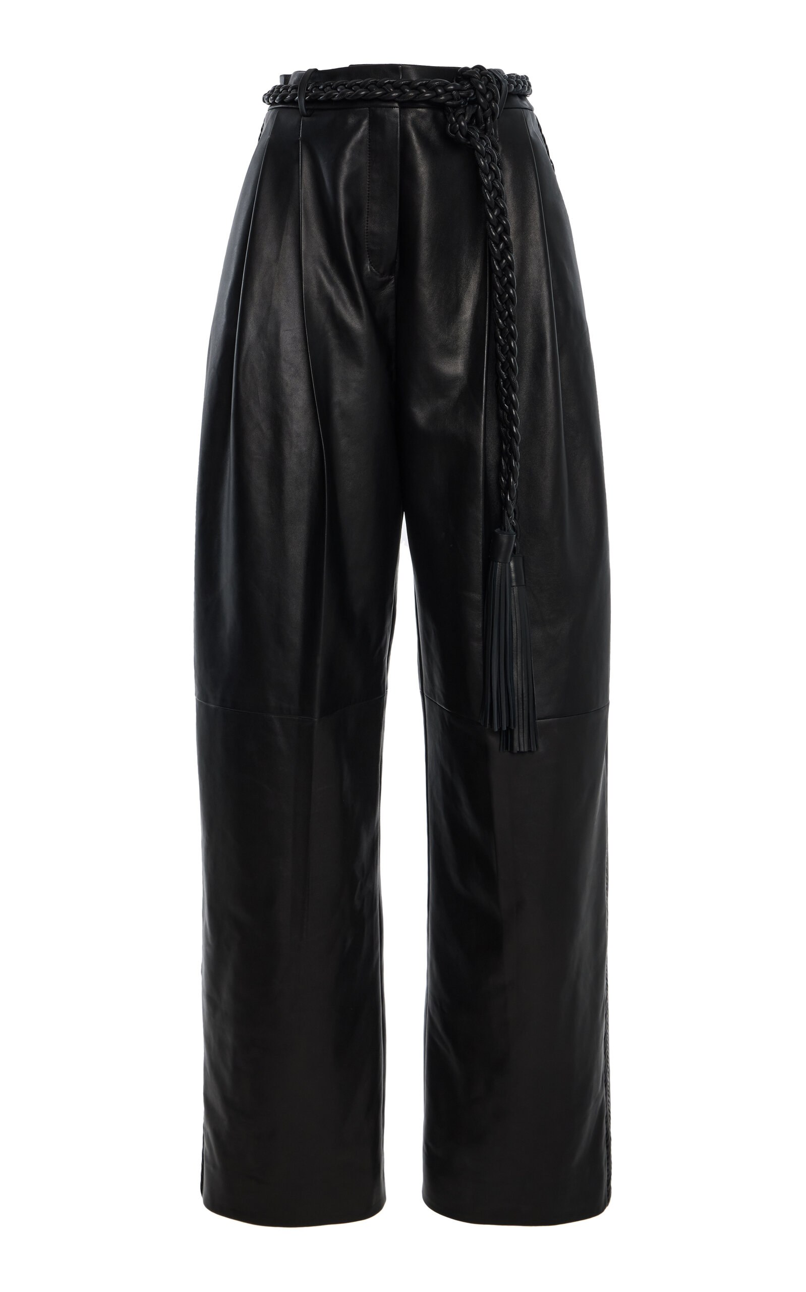 Carolina Herrera Belted Leather Wide-Leg Pants