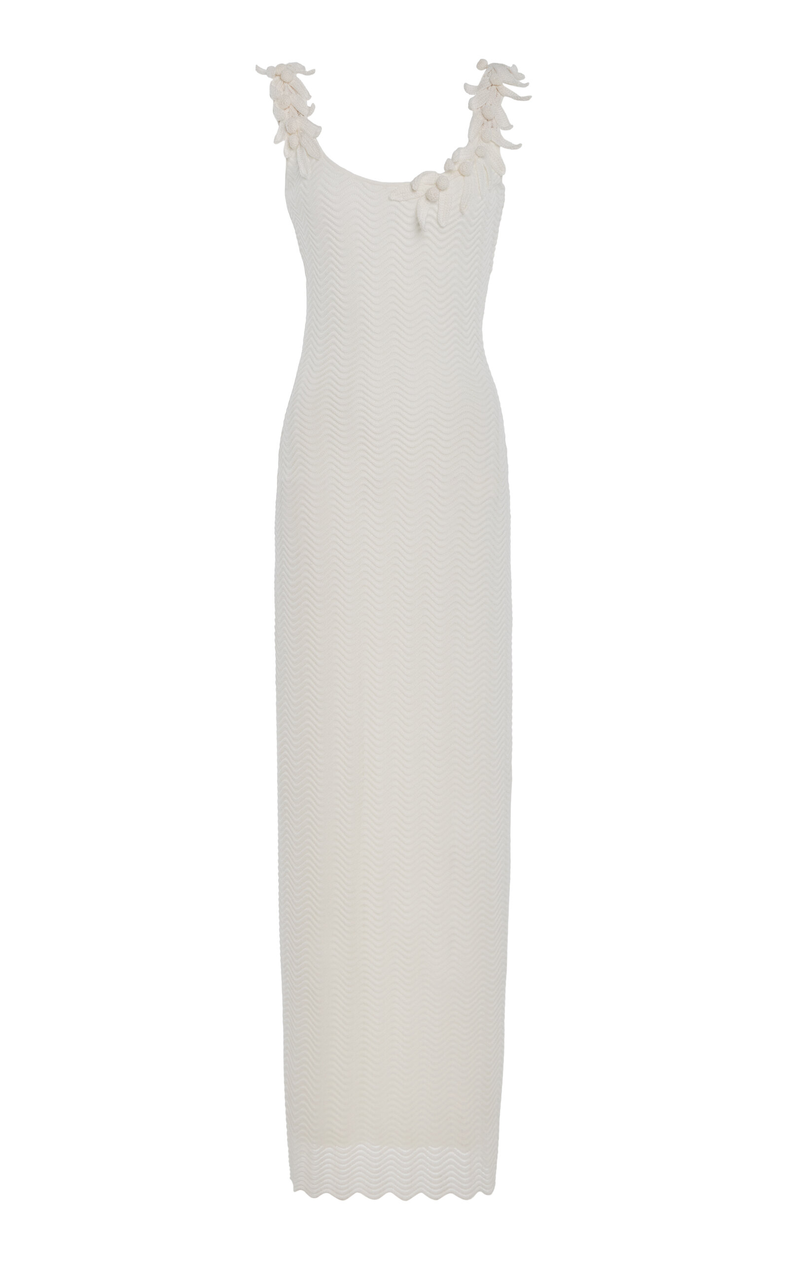 Carolina Herrera - Sleeveless Knit Scalloped Lace Maxi Dress - White - L - Moda Operandi