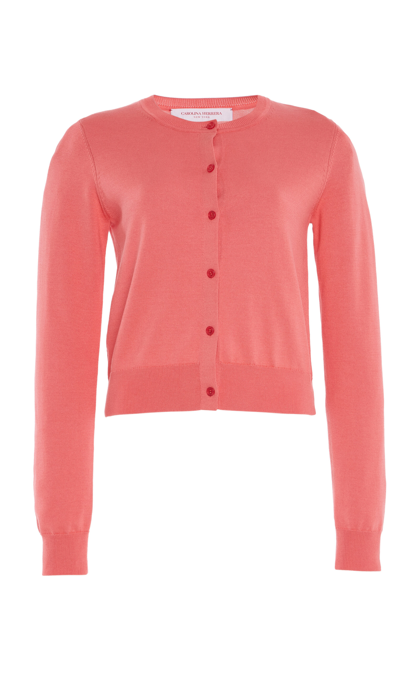 Carolina Herrera Long-sleeve Signature Silk-cotton Cardigan In Pink