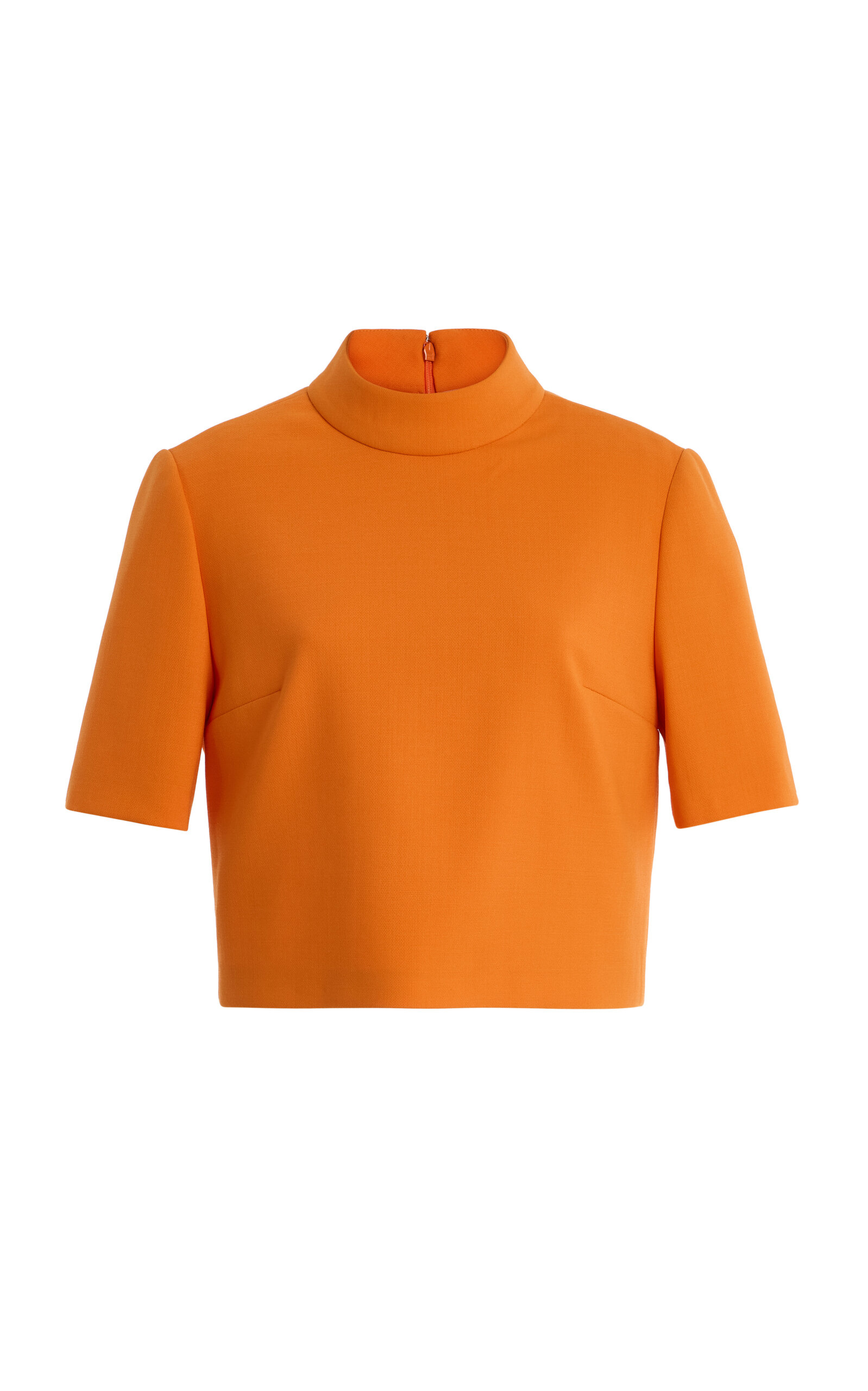 Carolina Herrera Mock Neck Bi-stretch Wool Tailored Top In Orange