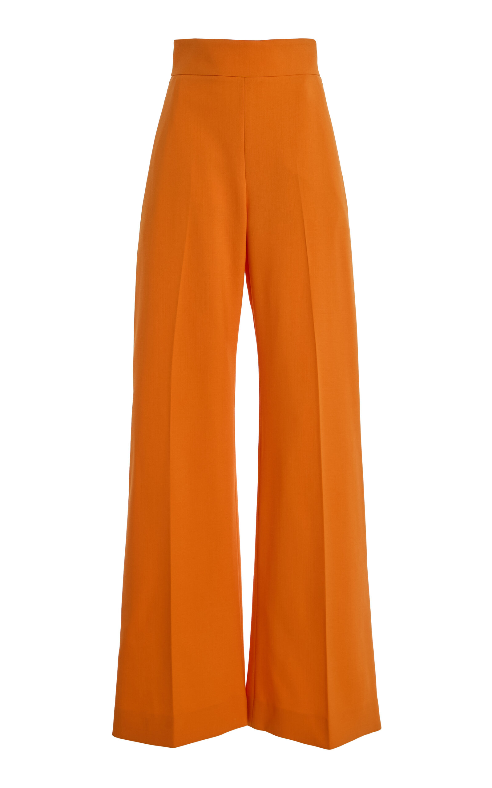 Carolina Herrera High-rise Bi-stretch Wool Tailored Wide-leg Pants In Orange