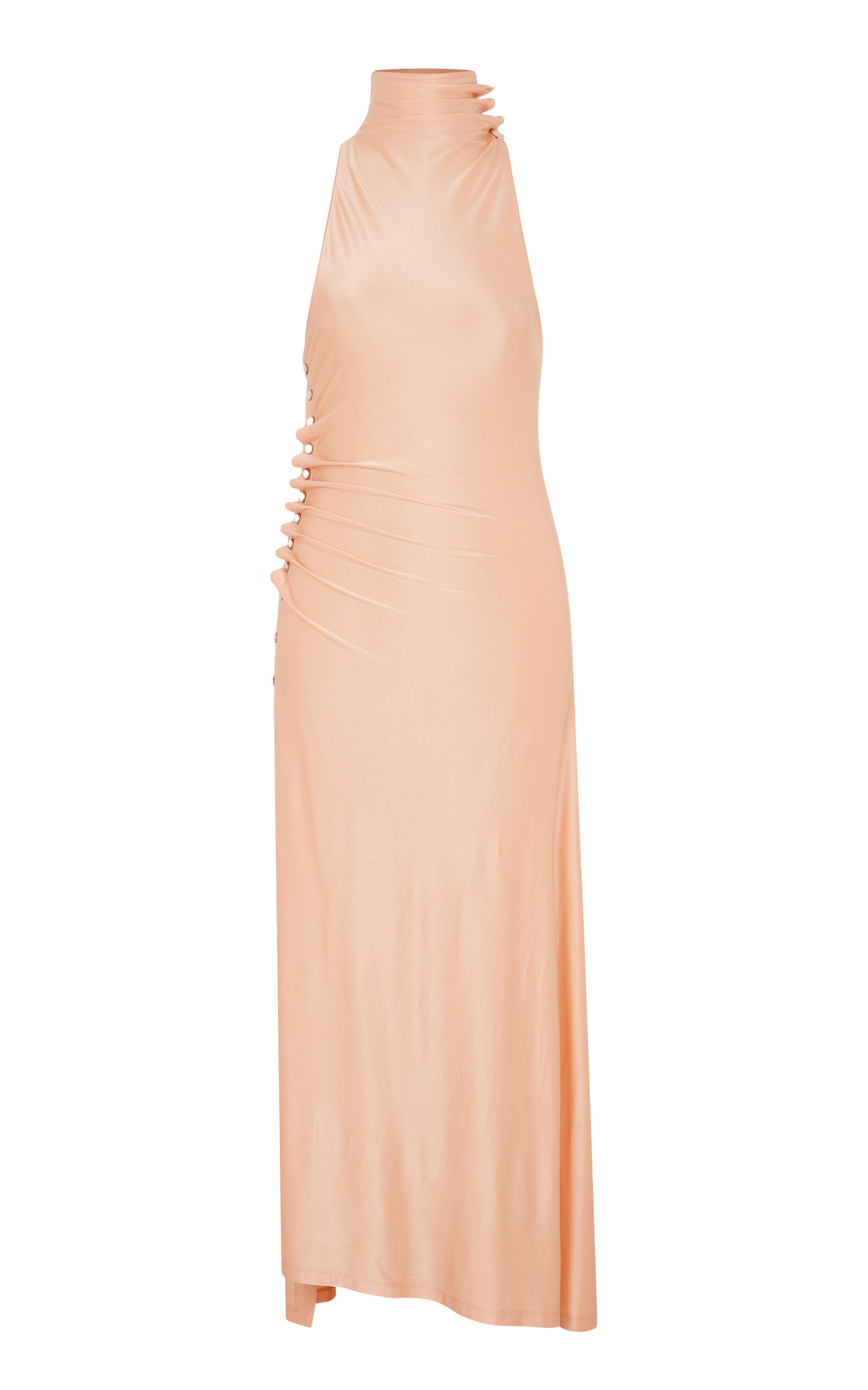 Rabanne Button-Embellished Stretch-Satin Halter Dress