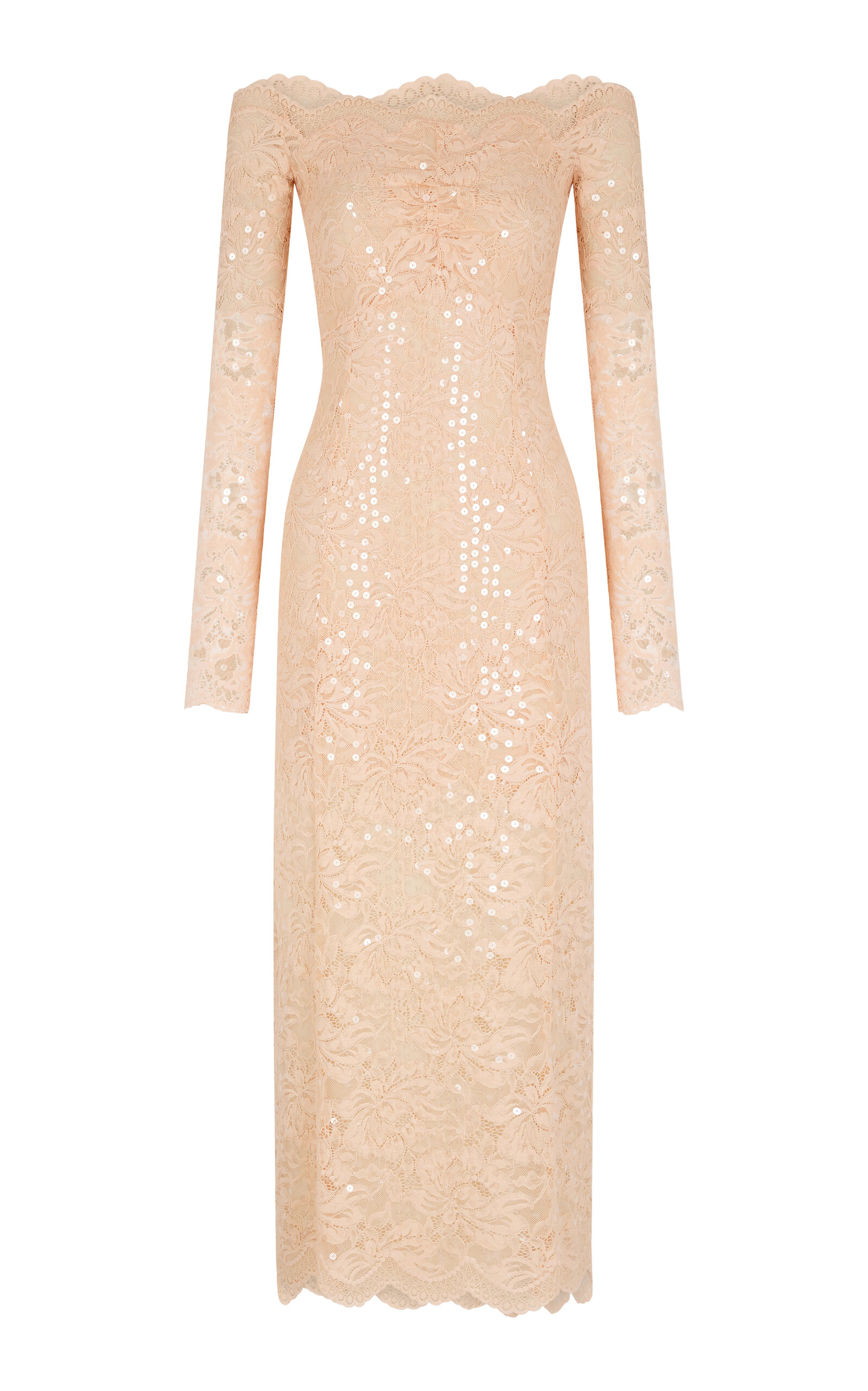 Rabanne Scalloped Stretch-Lace Sequined Maxi Dress