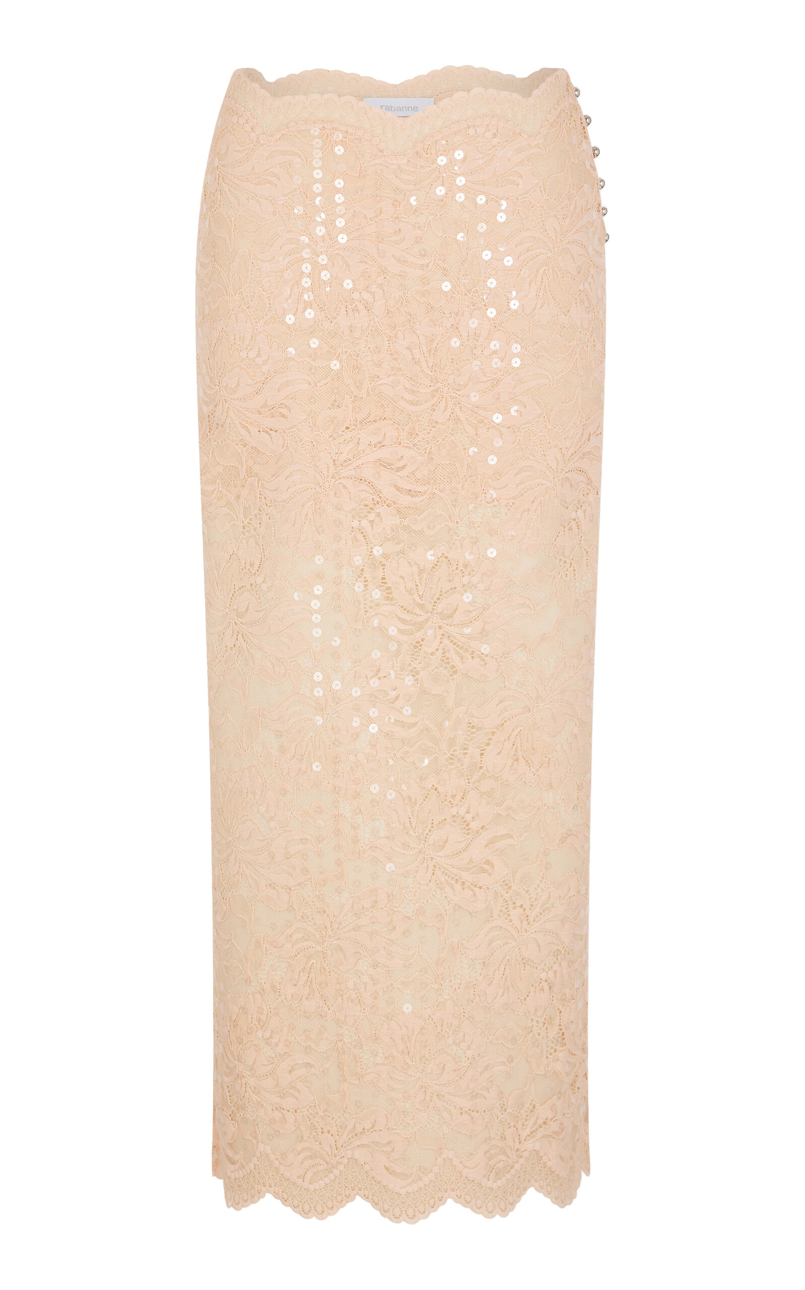 Rabanne Scalloped Stretch-lace Sequined Midi Skirt In White