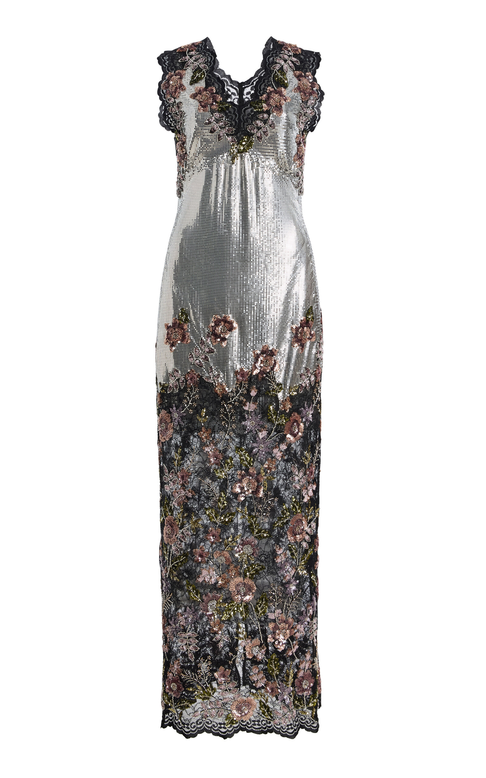 Rabanne Sequined-Lace and Chainmail Maxi Dress
