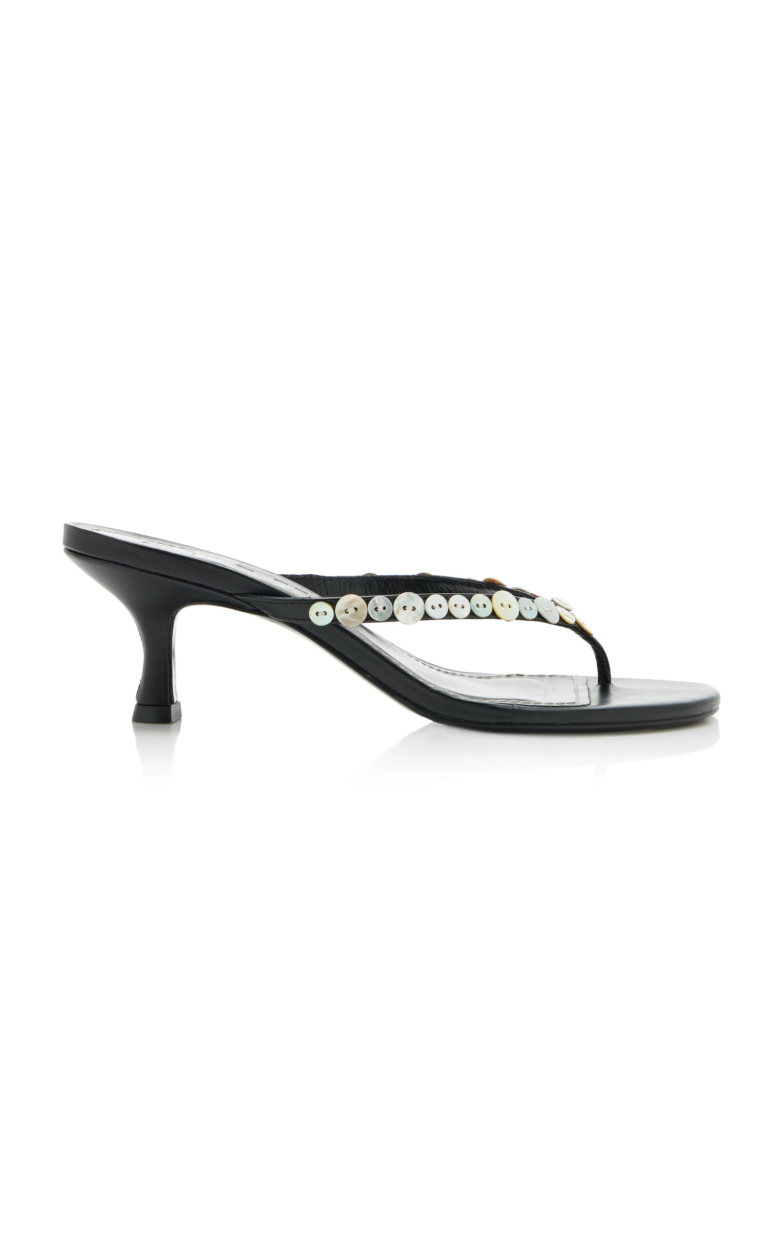 STAUD Freja Embellished Leather Thong Sandals
