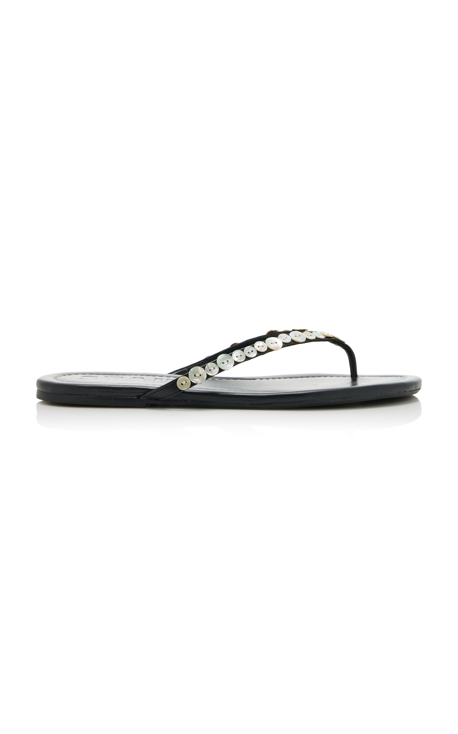 STAUD Freja Embellished Leather Thong Sandals