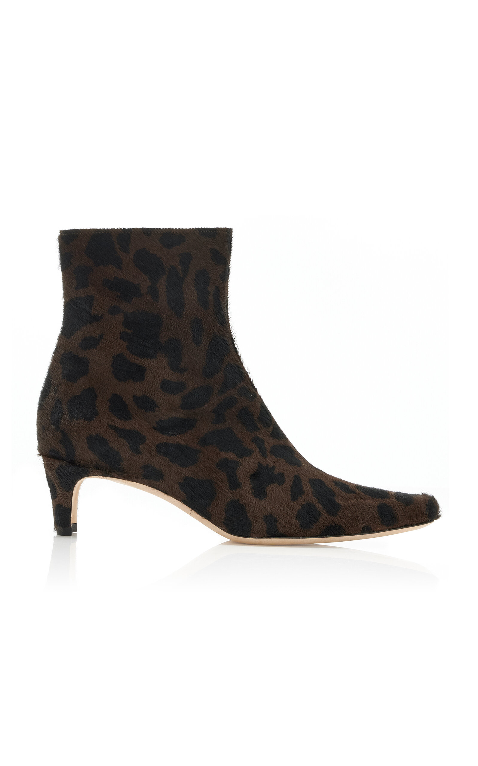 STAUD Wally Leopard-Print Leather Ankle Boots