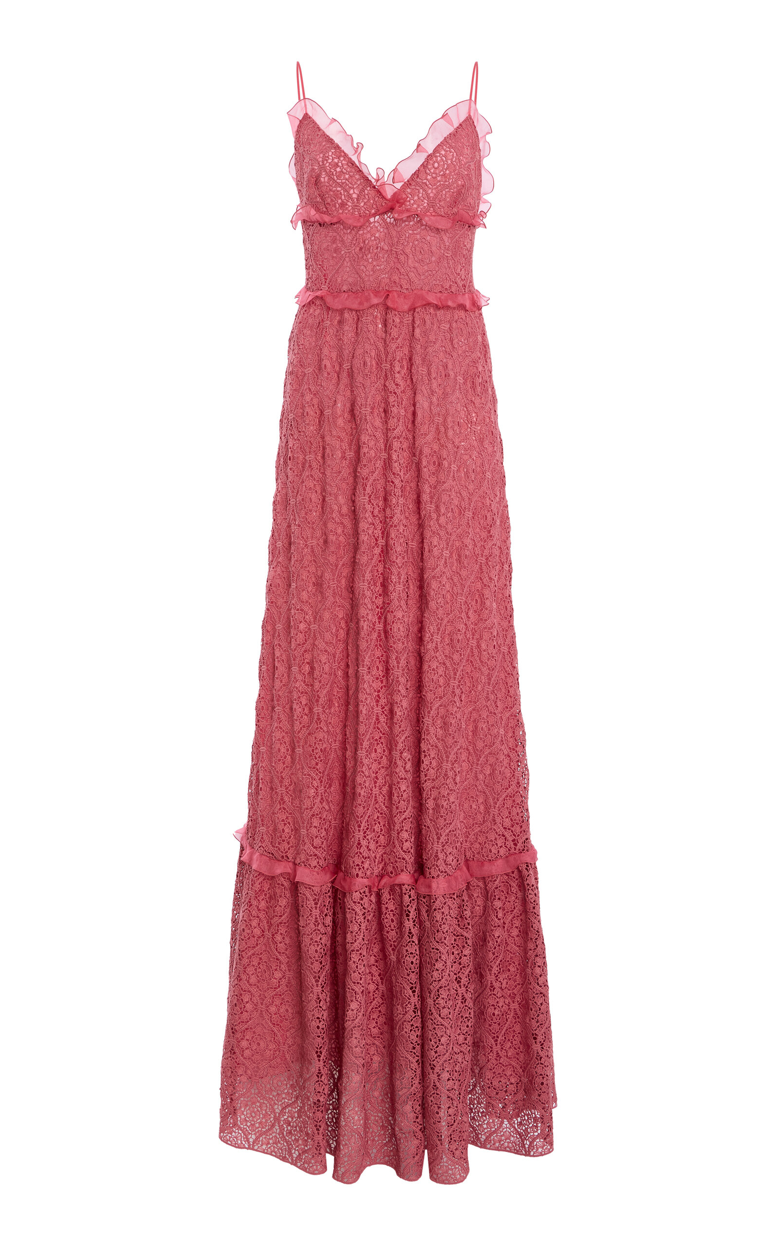 Giambattista Valli Ruffled Macrame Maxi Dress In Red