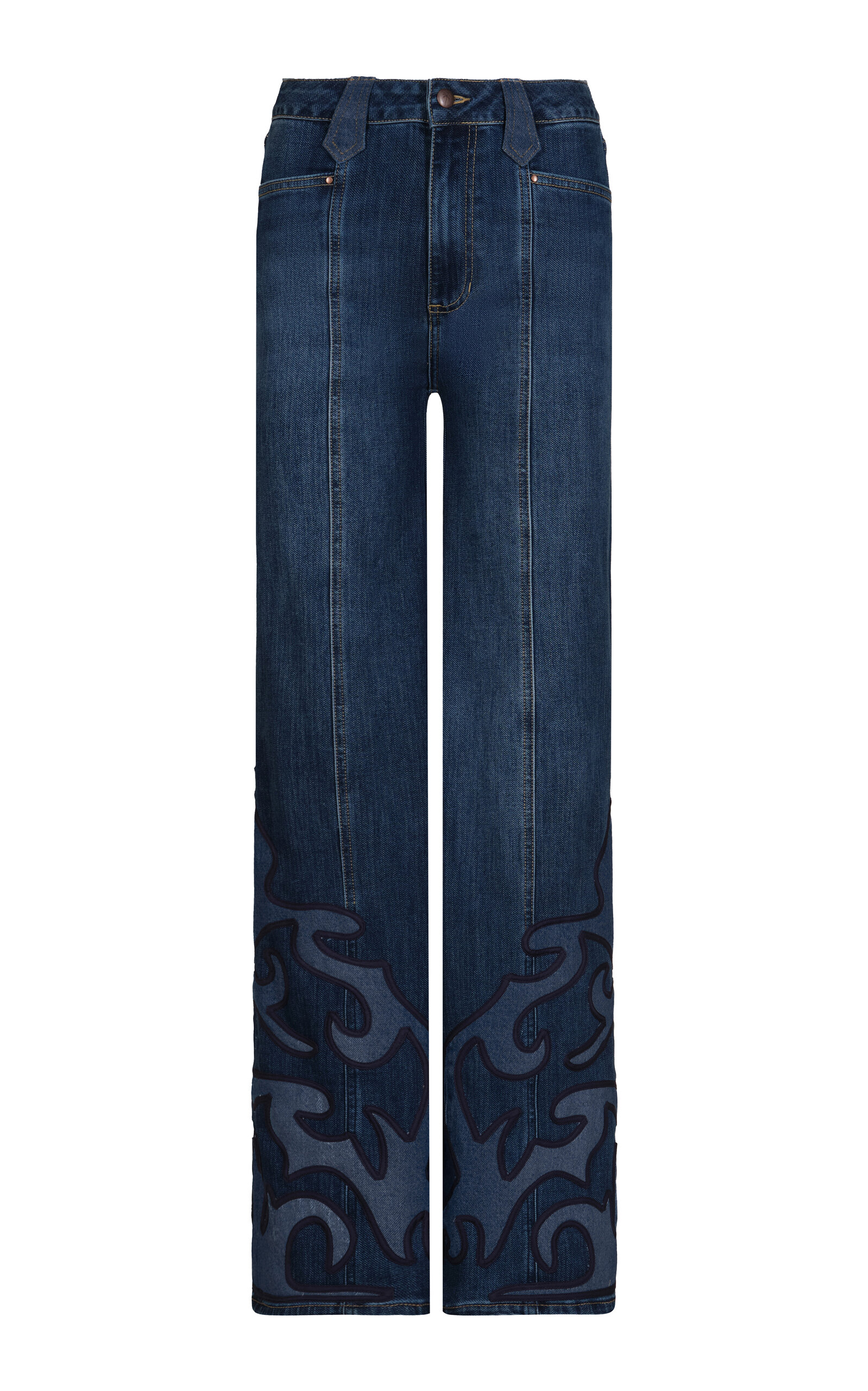 Johanna Ortiz Edge Stitch Flared Pants In Blue