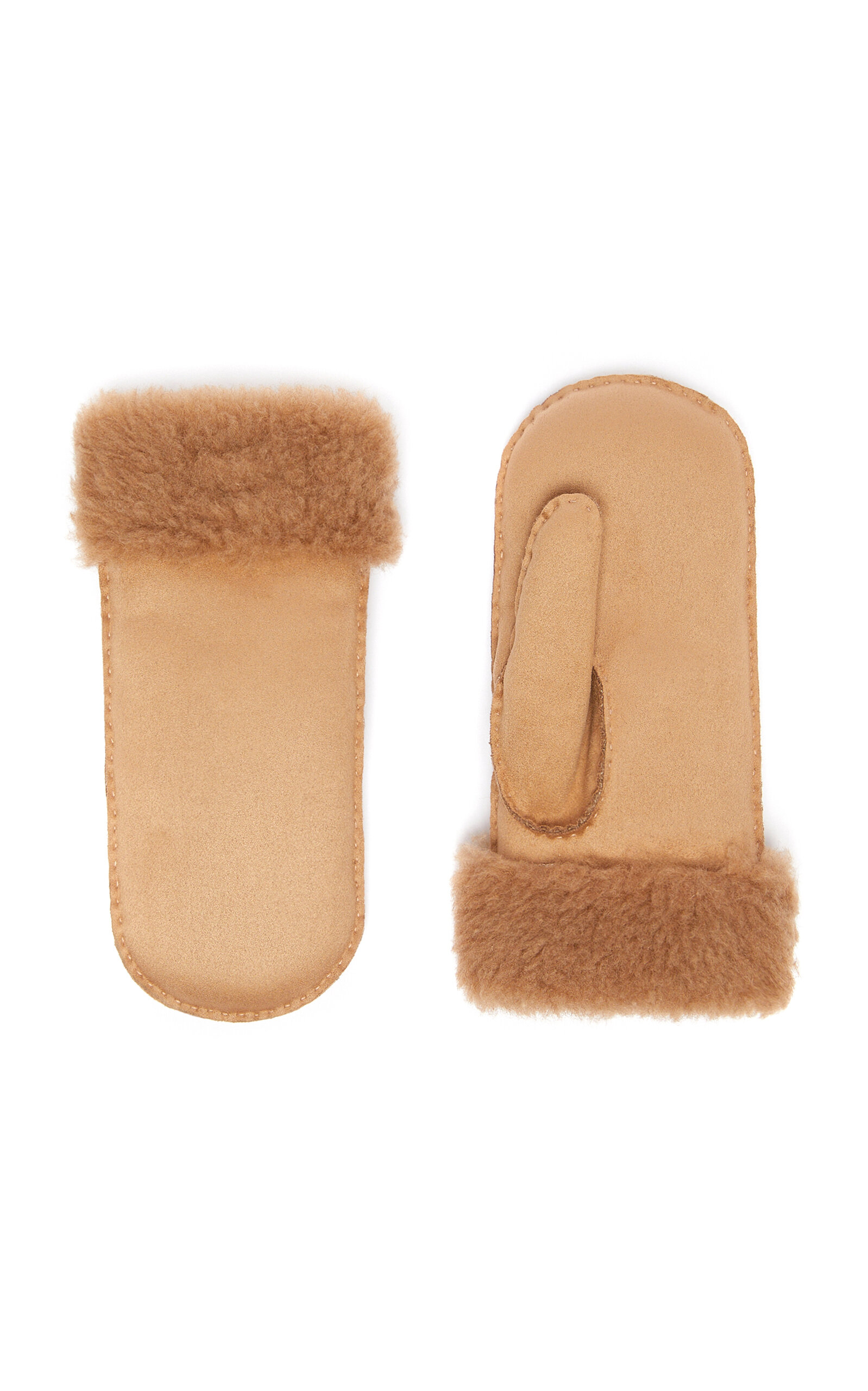Max Mara Sand Faux Fur Lined Mittens In Neutral