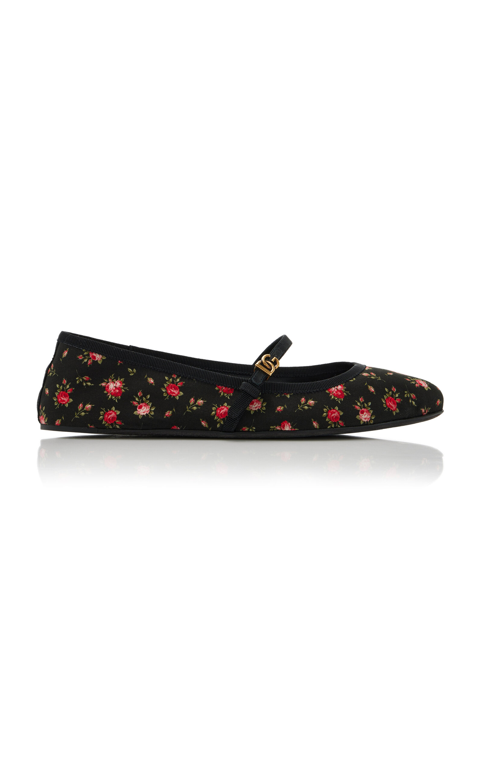 Dolce & Gabbana Vally Floral-print Ballet Flats In Black