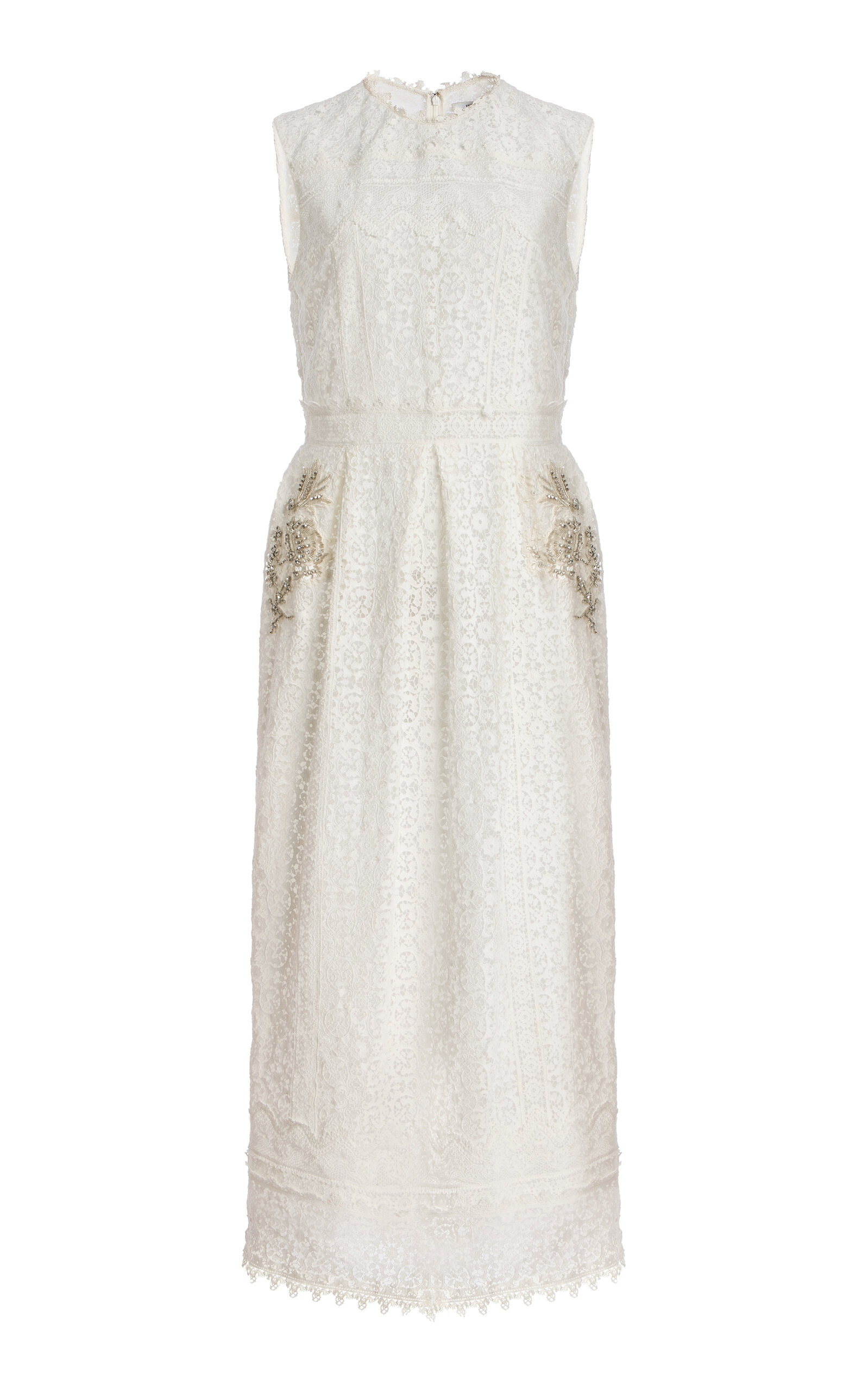 Erdem Embellished Lace Cotton Midi Cocktail Dress