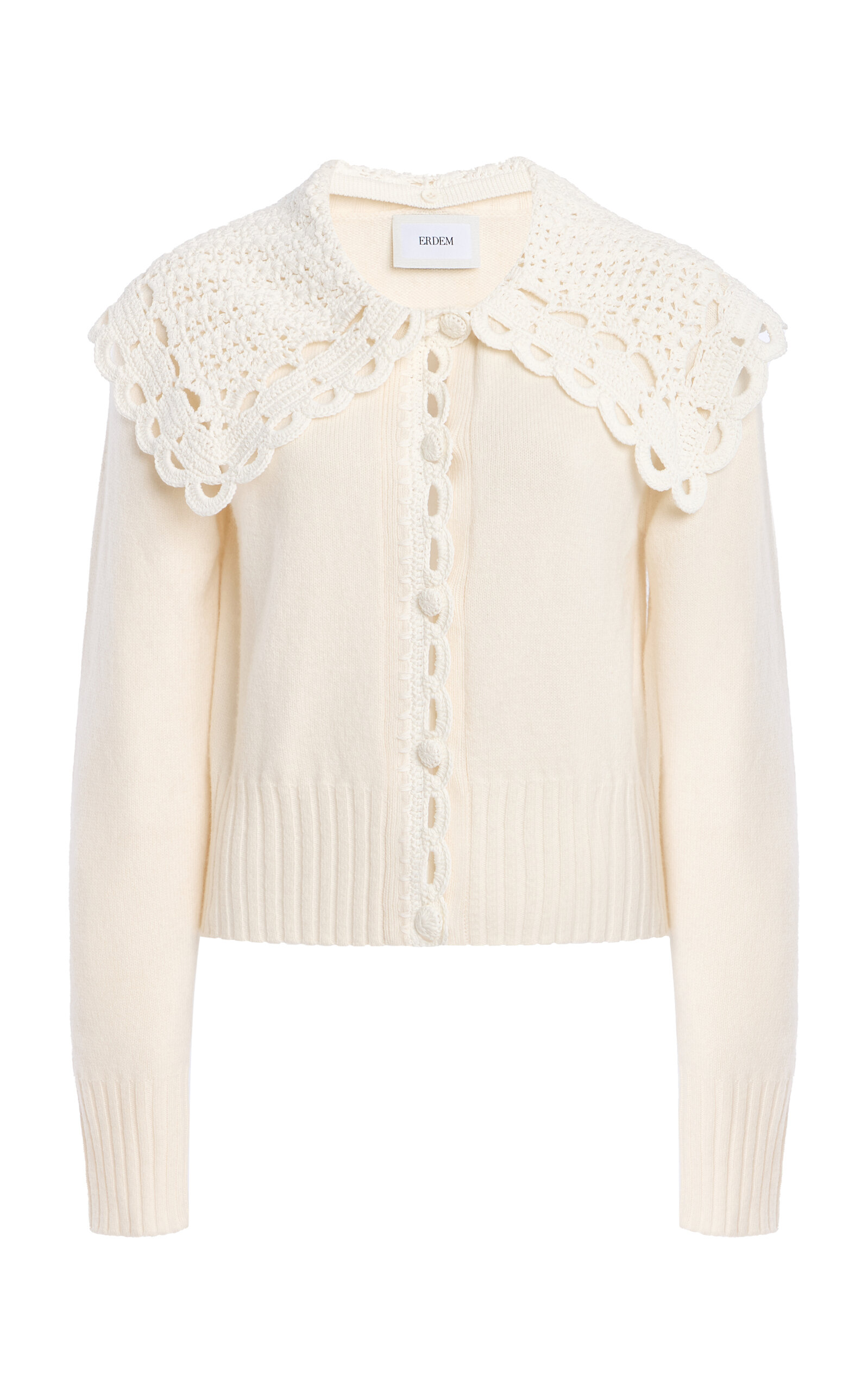 Lace-Collared Wool-Blend Cardigan