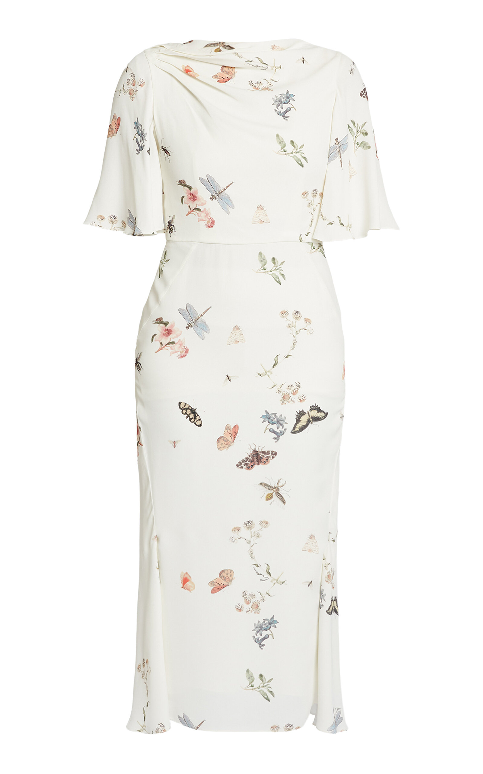 Printed Short-Sleeve Midi Dres