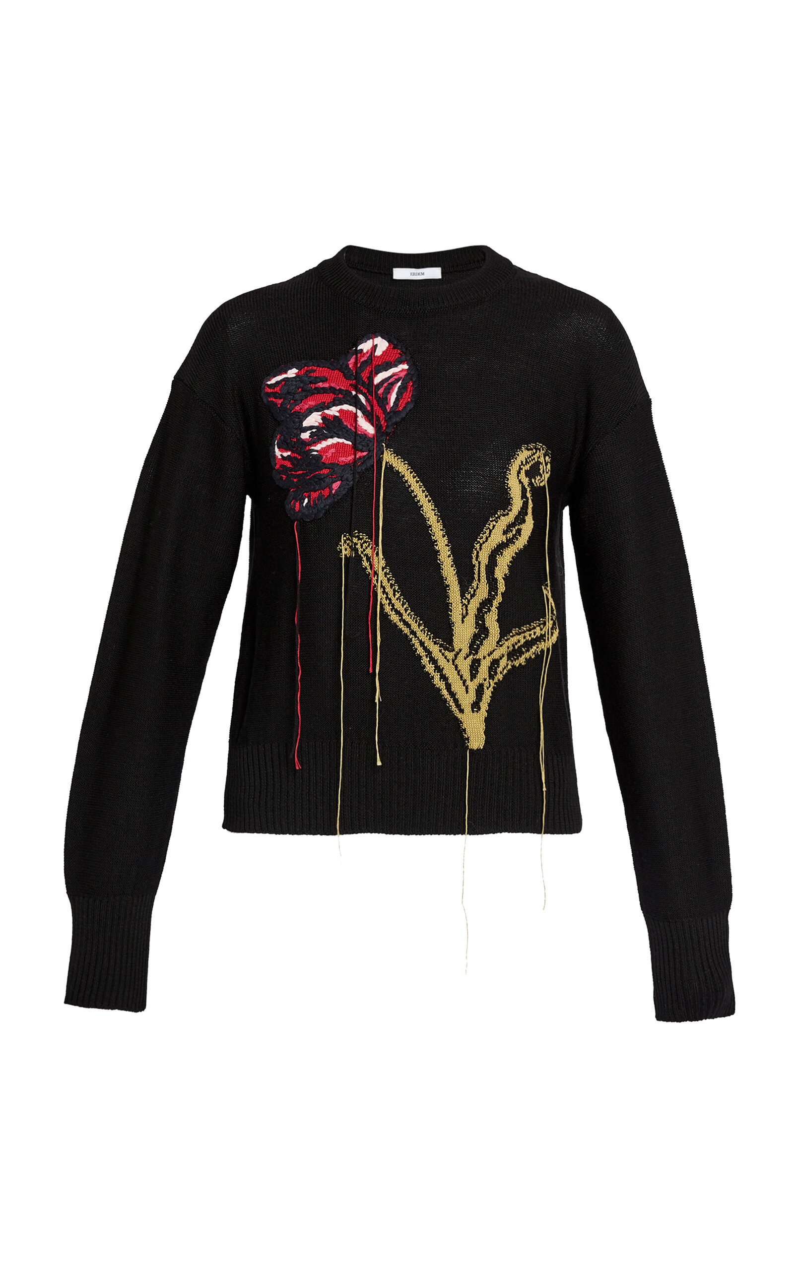 Erdem Flower-Embroidered Merino-Wool Sweater