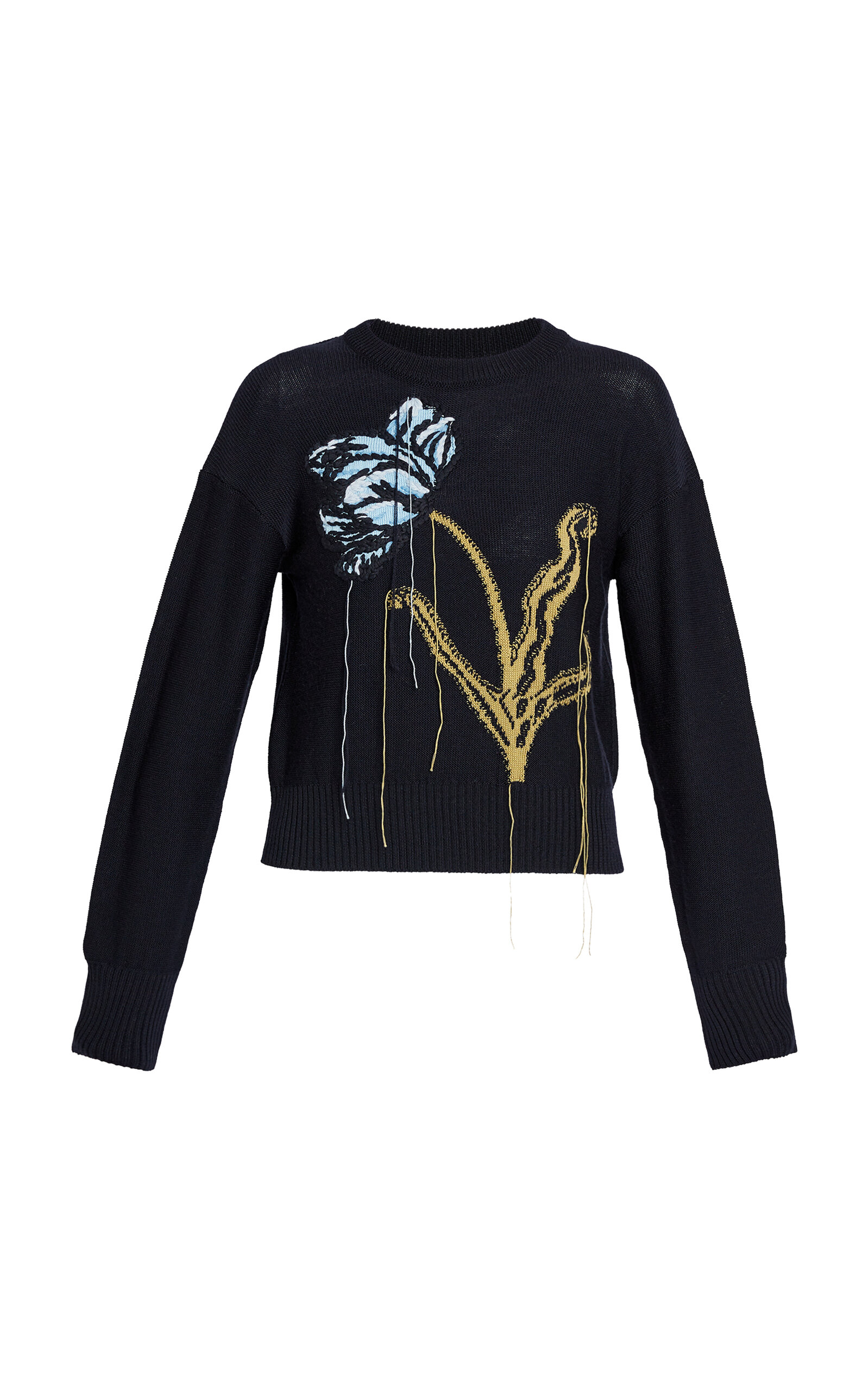 Flower-Embroidered Merino-Wool Sweater