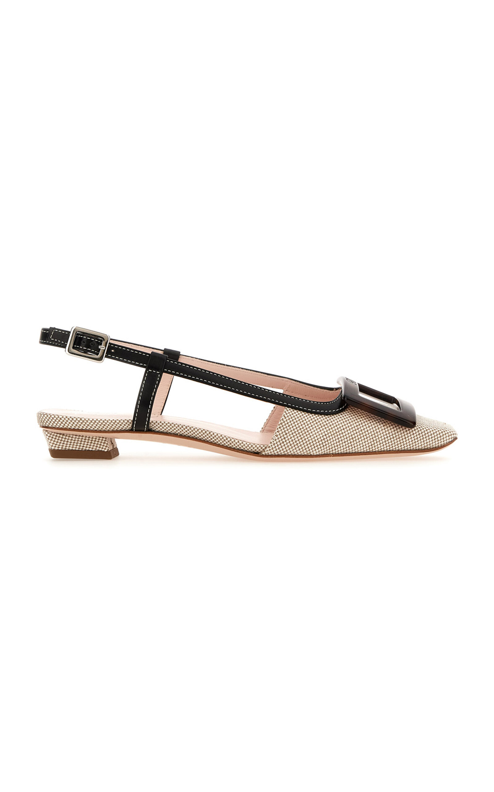 Roger Vivier Belle Vivier Leather-Trim Slingback Pumps