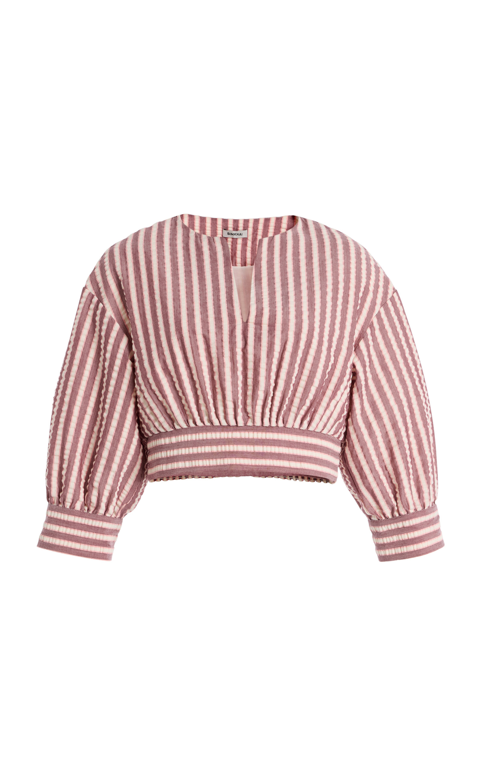 SIMKHAI Noralie Striped Cotton-Blend Cropped Top