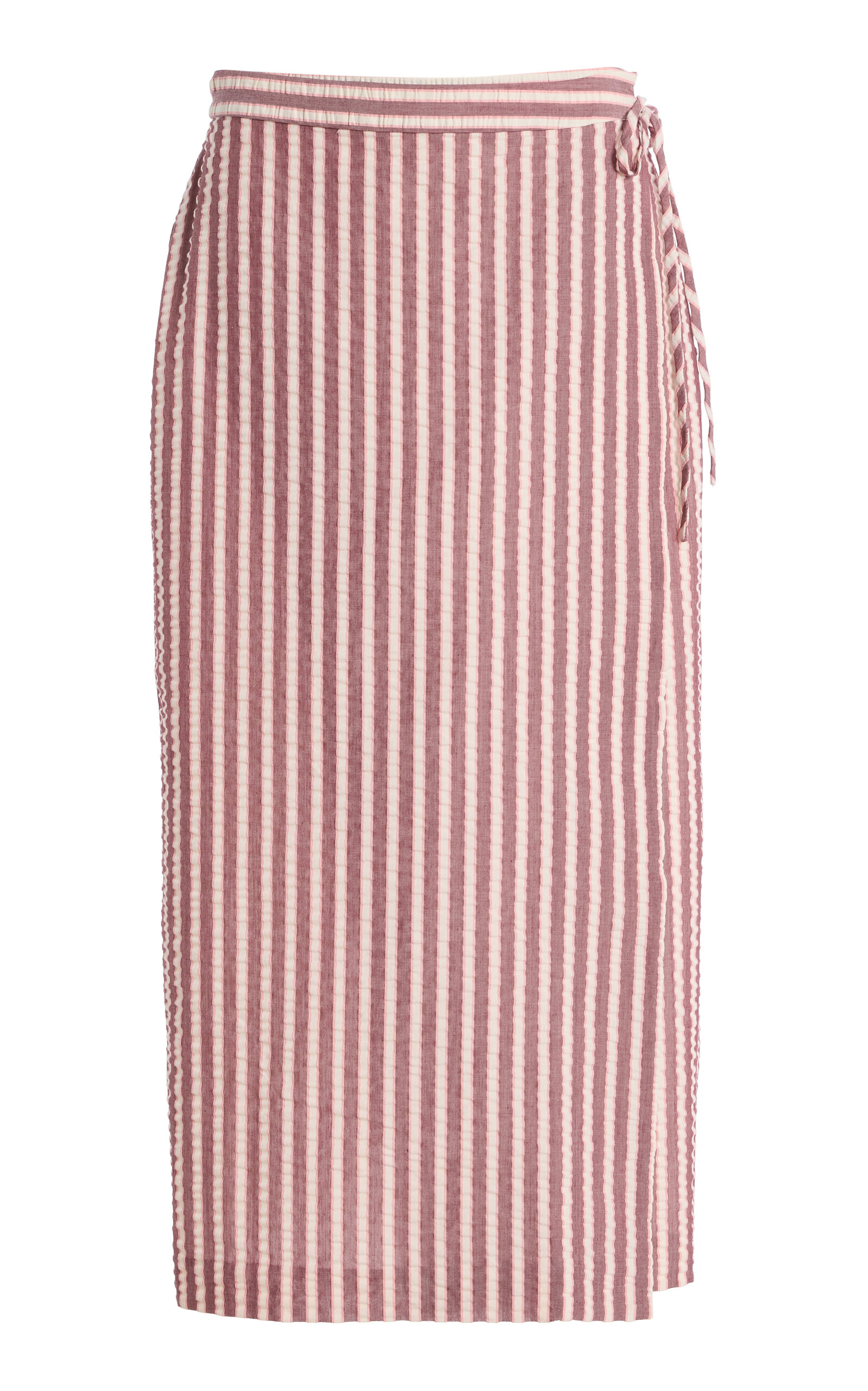 SIMKHAI Monty Striped Cotton-Blend Midi Wrap Skirt