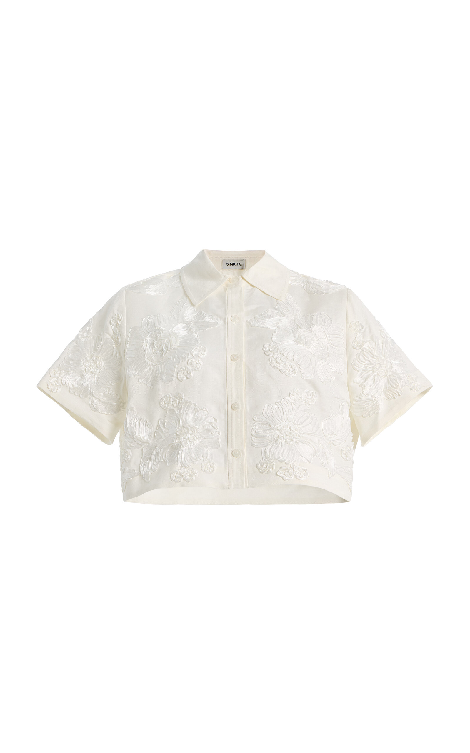 SIMKHAI Callie Embroidered Linen-Blend Shirt