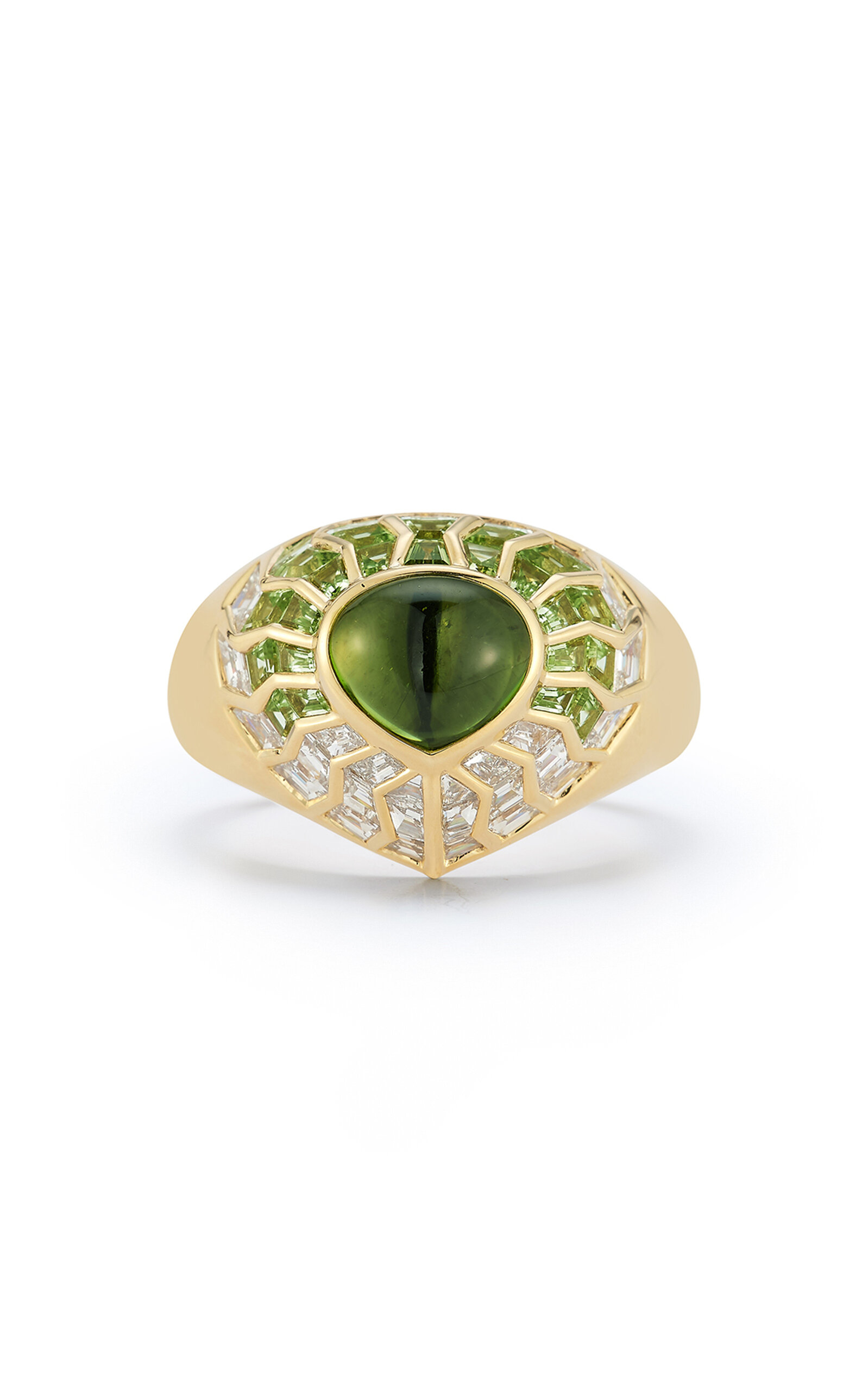 Ark 18k Yellow Gold Aphrodite Shield Ring With Chartreuse Aura