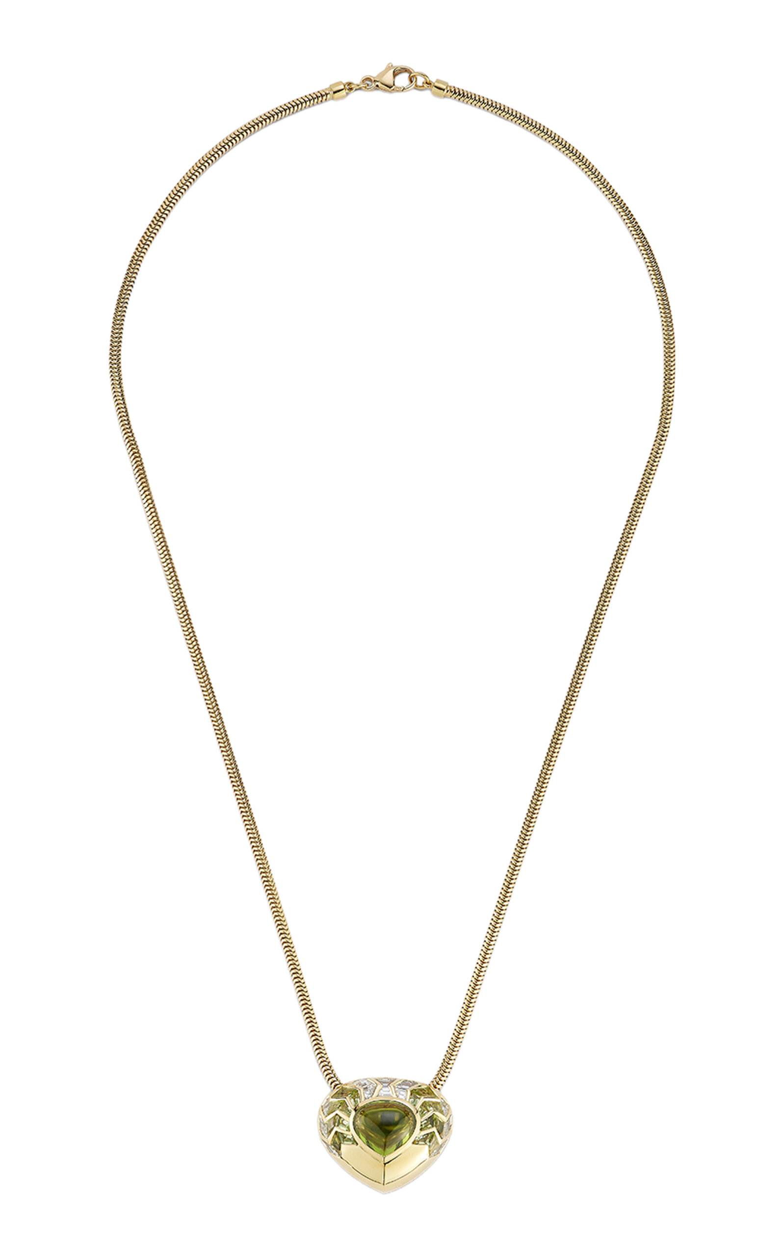 Ark 18k Yellow Gold Flora Shield Necklace With Chartreuse Aura Cabochon