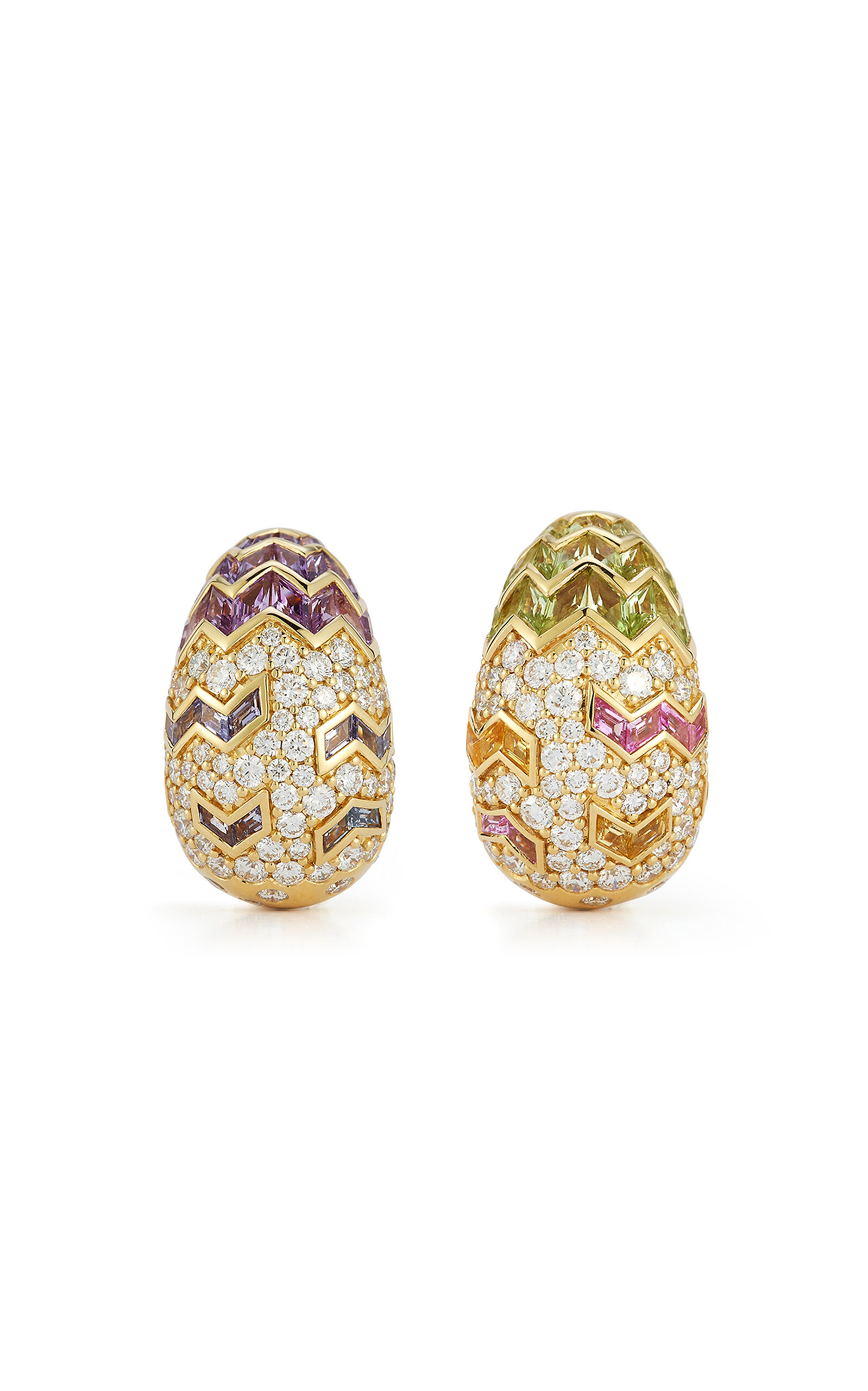 Ark 18k Yellow Gold Aurora Earrings In Feather With Cobblestones And Diamonds