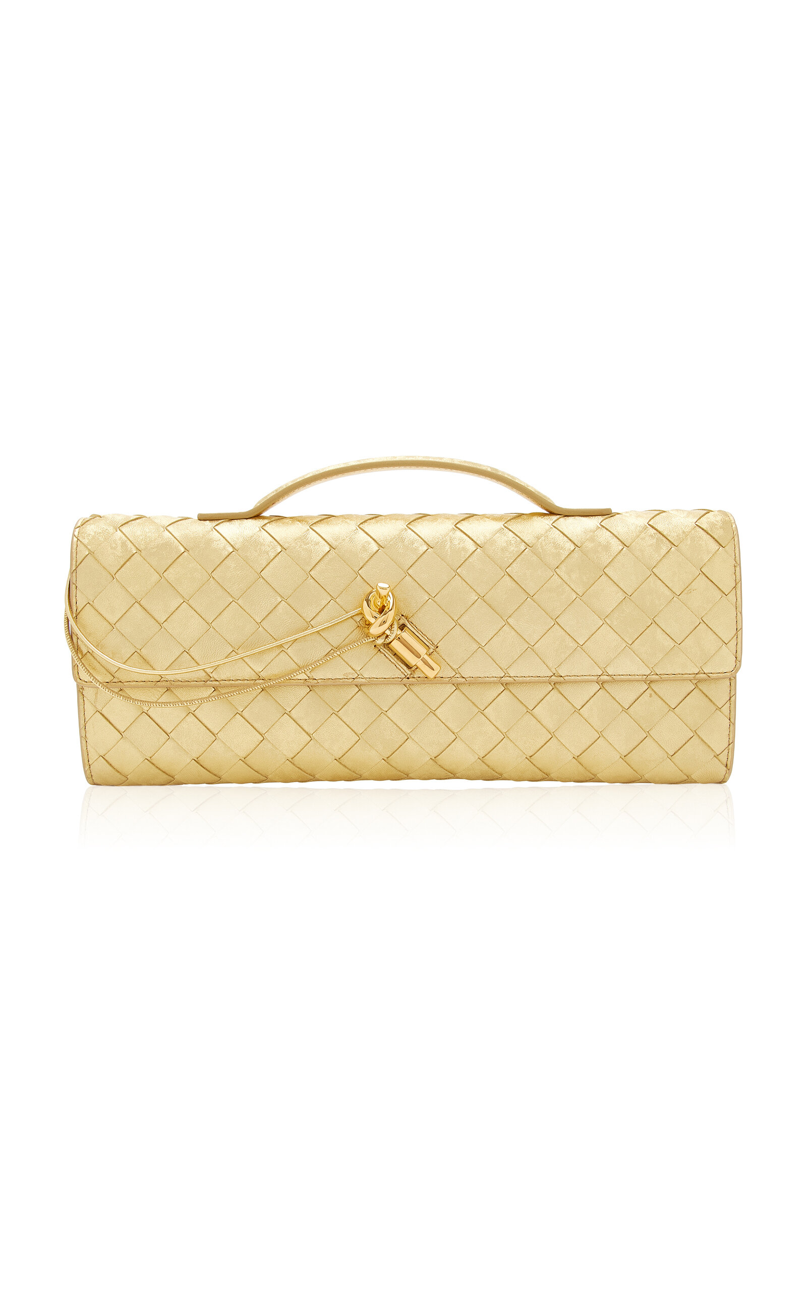 Bottega Veneta Andiamo Intrecciato Foiled-Satin Clutch - Moda Operandi