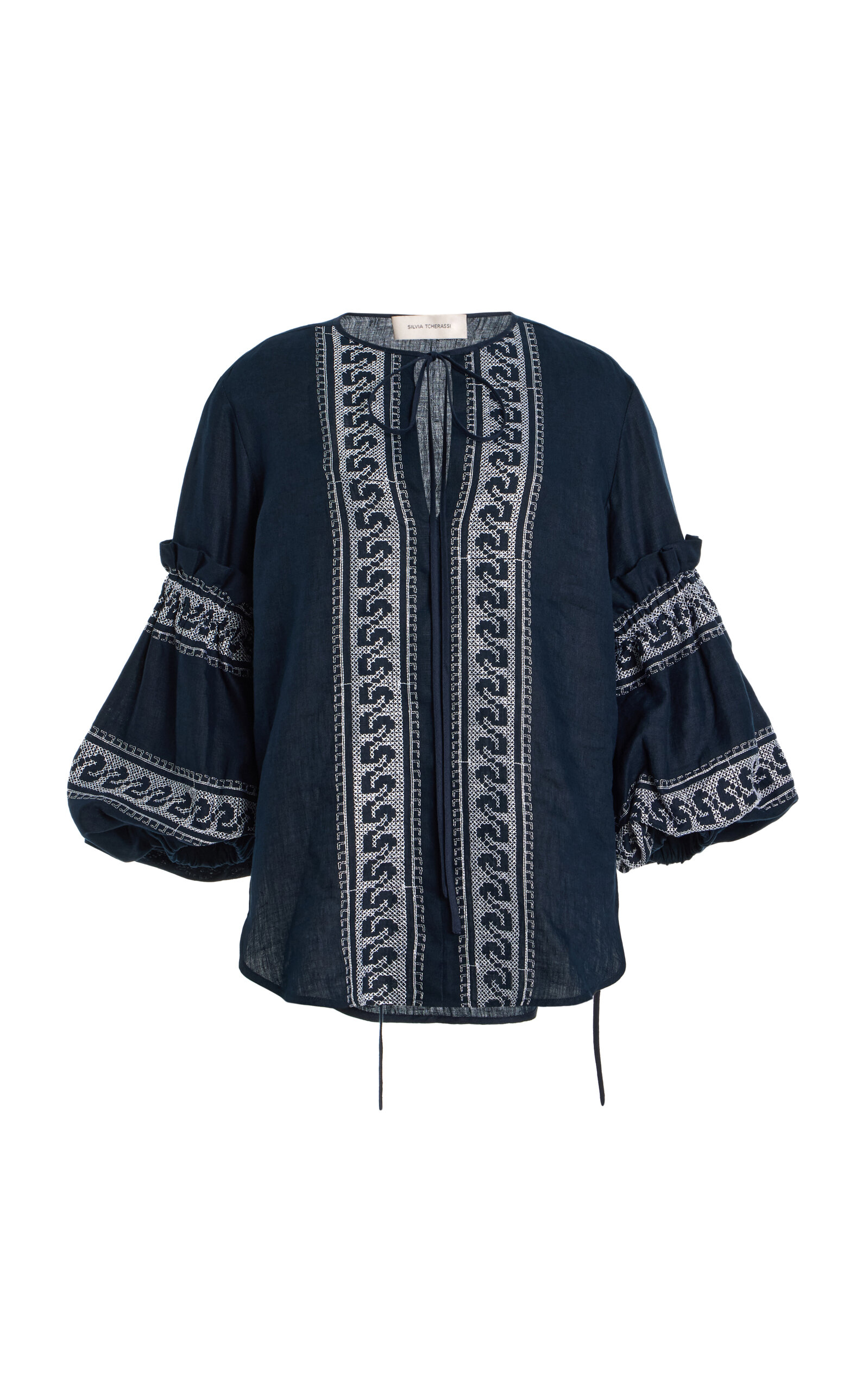 Silvia Tcherassi Lucaya Embroidered Linen-Blend Blouse