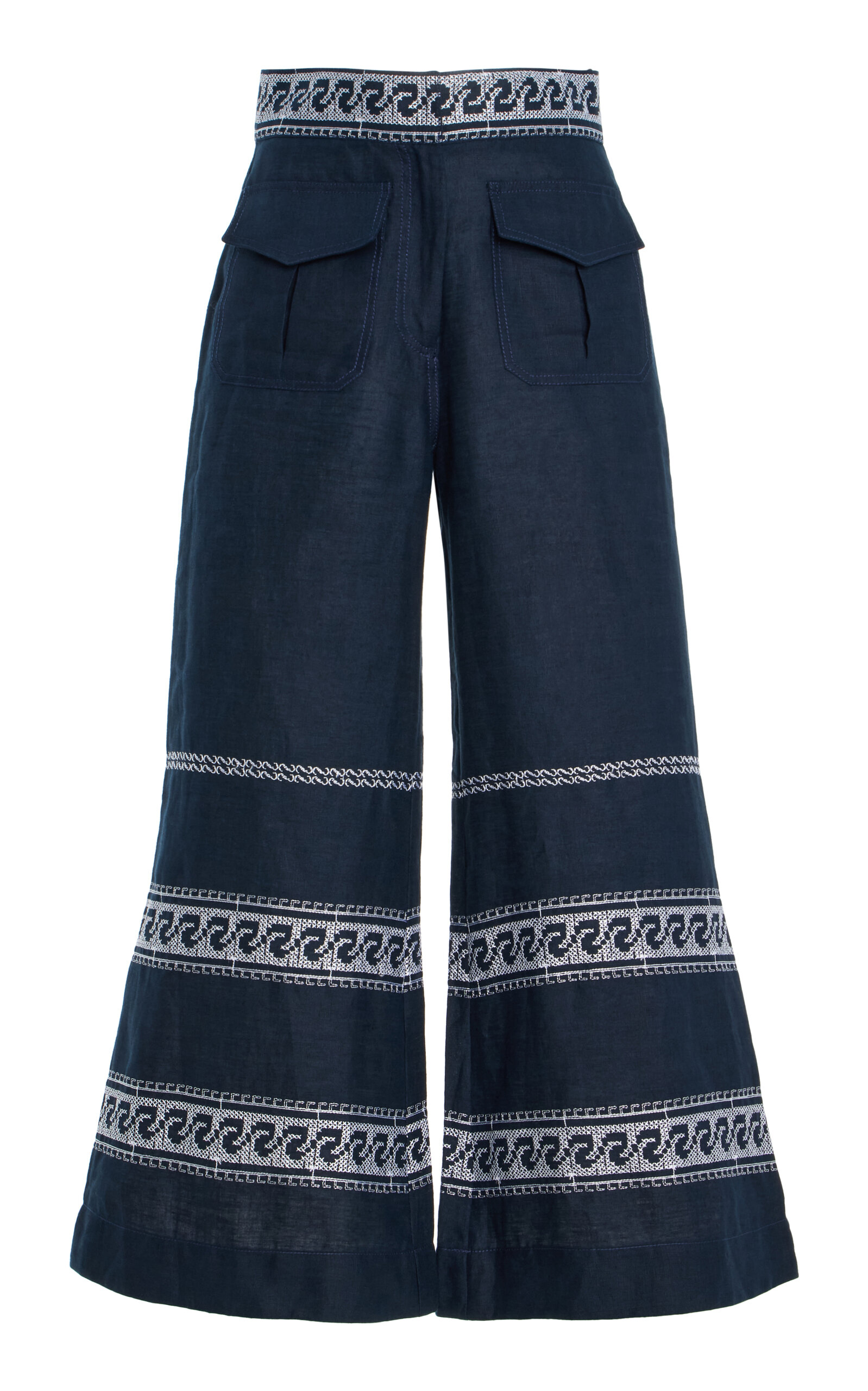 Zina Embroidered Linen-Blend Pants