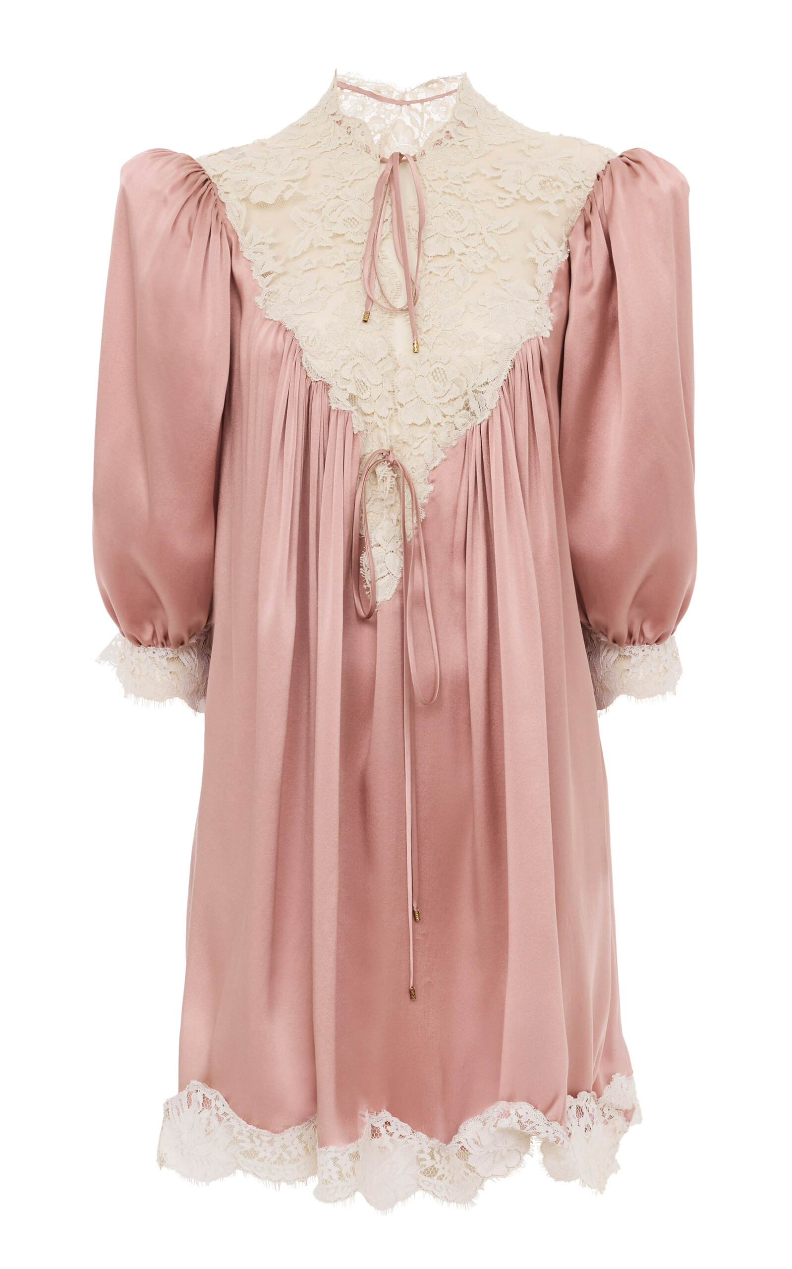 Chloé Washed Silk Satin Lace-trimmed Mini Dress In Pink