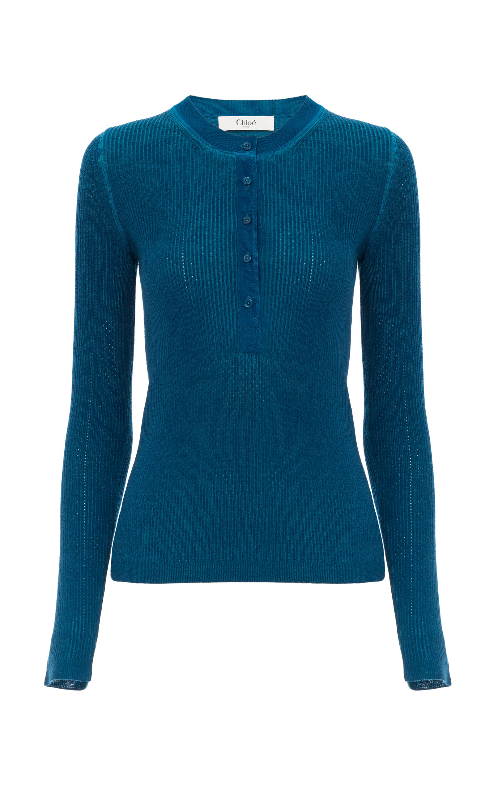 Chloé Wool-Blend Knit Henley Shirt - Women's Clothing